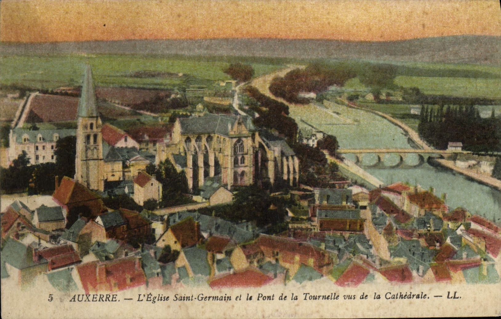 VINTAGE POSTCARD Auxerre the Church Saint Germain and the Bridge of the Small tower Seen of the Cathedral