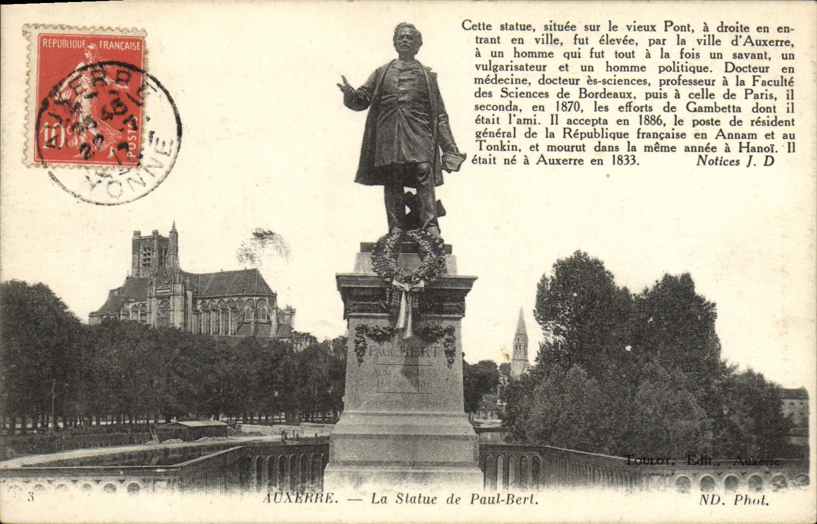 CPA Auxerre La Statue de Paul Bert