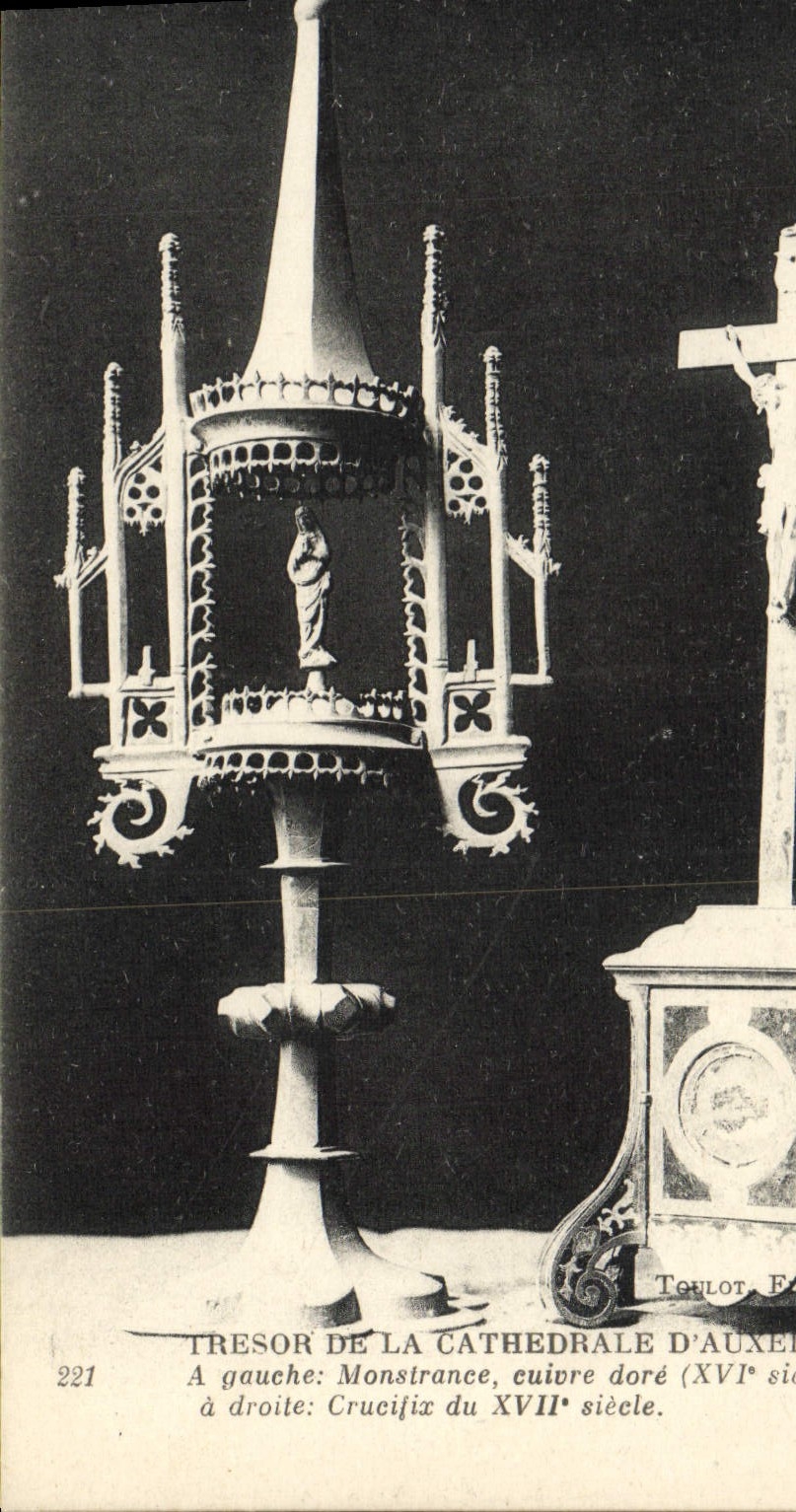 VINTAGE POSTCARD Auxerre Treasure Of the Cathedral Monstrance Crucifix