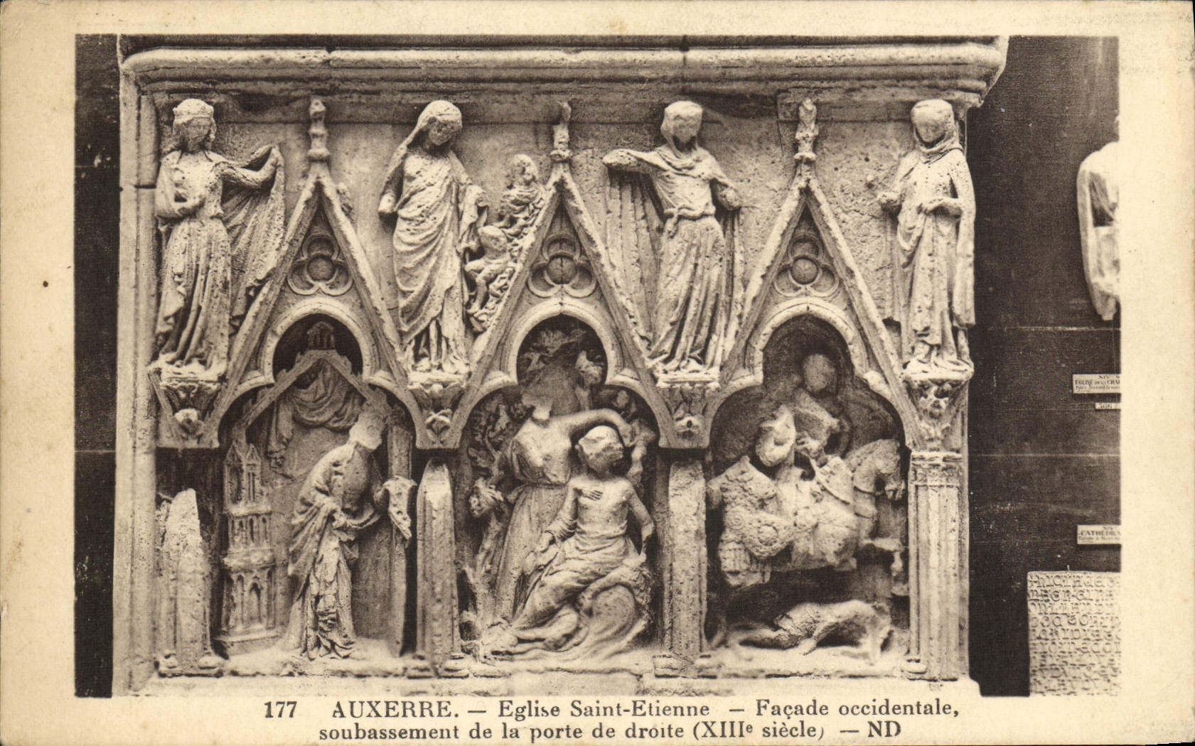 VINTAGE POSTCARD Auxerre Church Saint Etienne Western Frontage base of the door of right-hand side