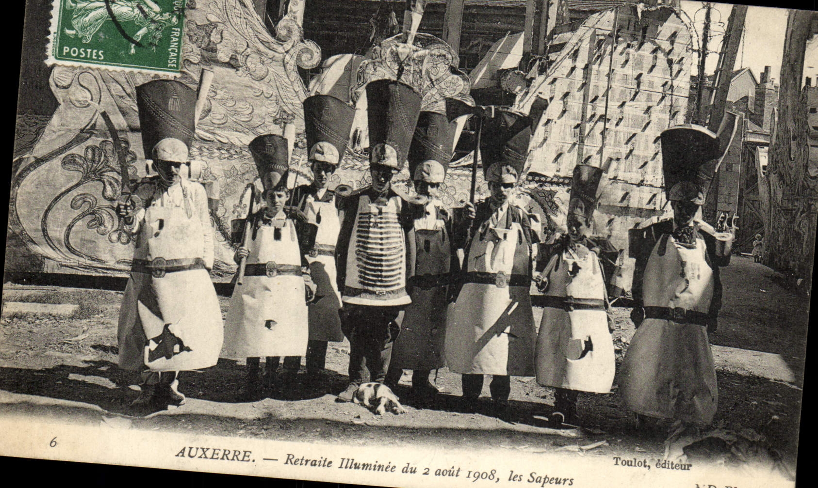 VINTAGE POSTCARD Auxerre Reprocesses Illuminee Of August 2nd, 1908 Sappers TOP