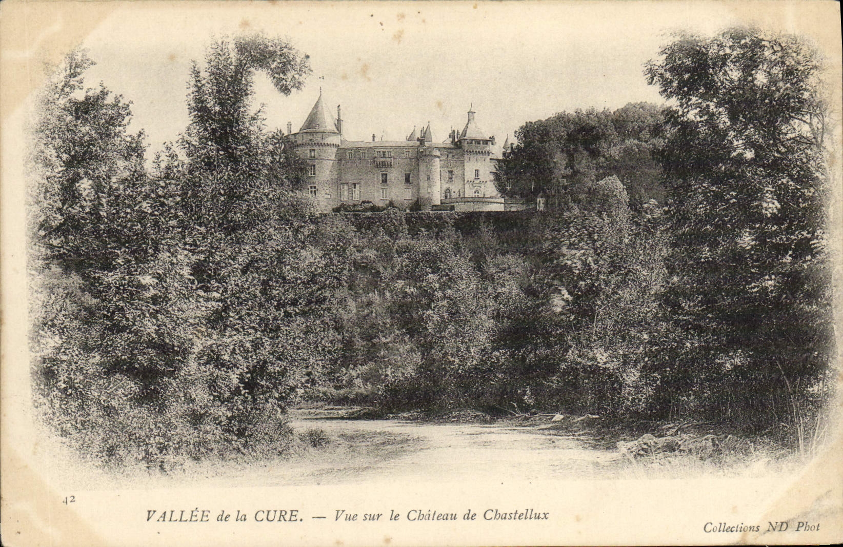 VINTAGE POSTCARD Valley of the Cure Seen on the castle of Chastellux