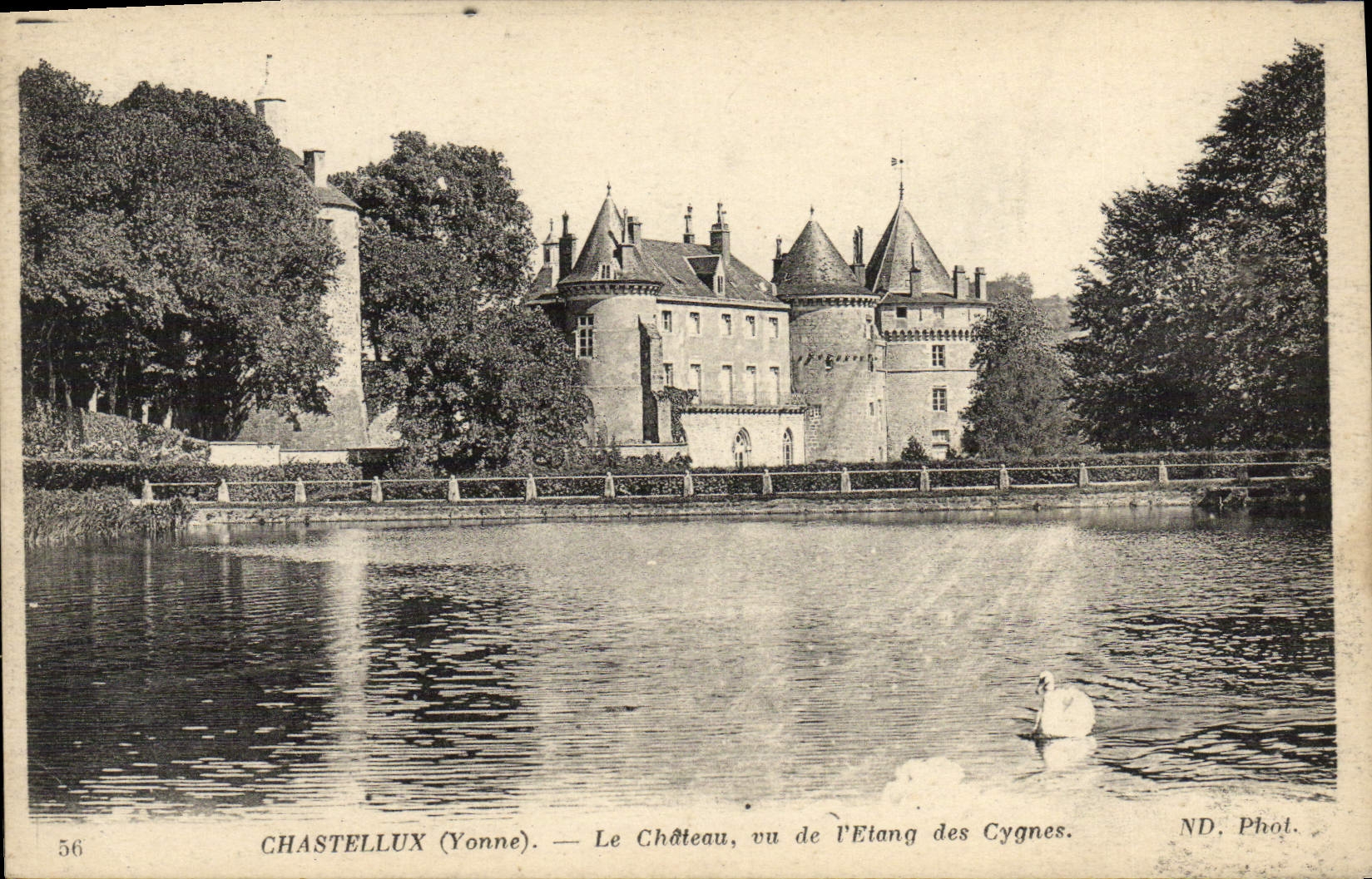 VINTAGE POSTCARD Castle of Chastellux the castle seen of the pond of the swans