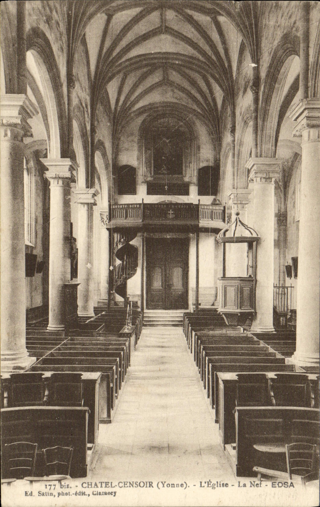 VINTAGE POSTCARD Chatel Censoir the church the nave