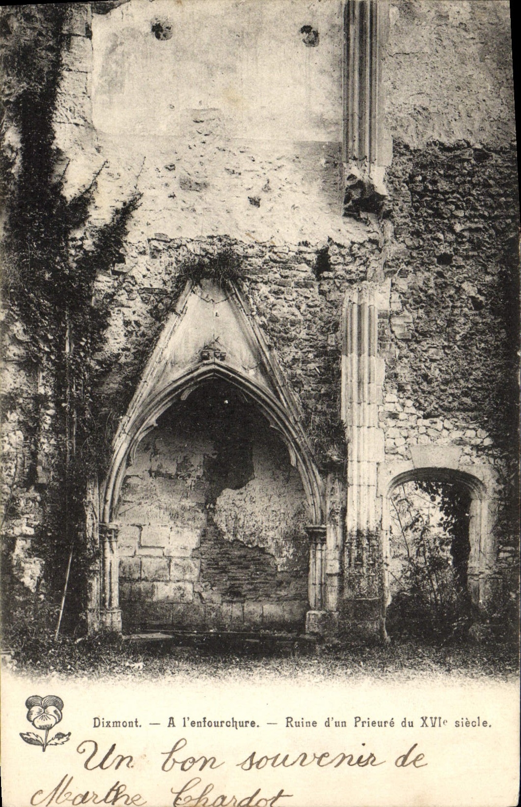 VINTAGE POSTCARD Dixmont In Enfourchure Ruins Of a Prioress Of 16th