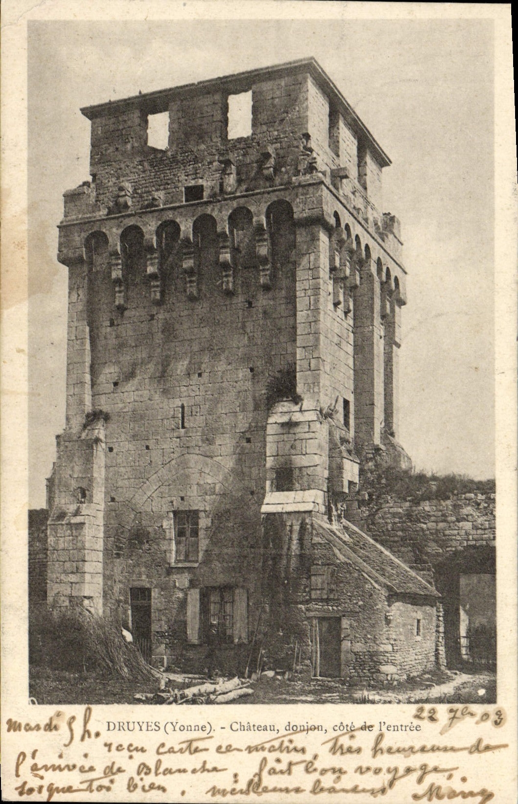 VINTAGE POSTCARD Druyes Doujon Castle Dimensions Entry