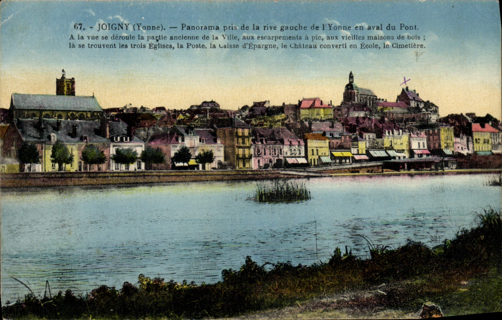 VINTAGE POSTCARD Joigny Panorama Taken Of Left bank Of Yonne Downstream from the Bridge