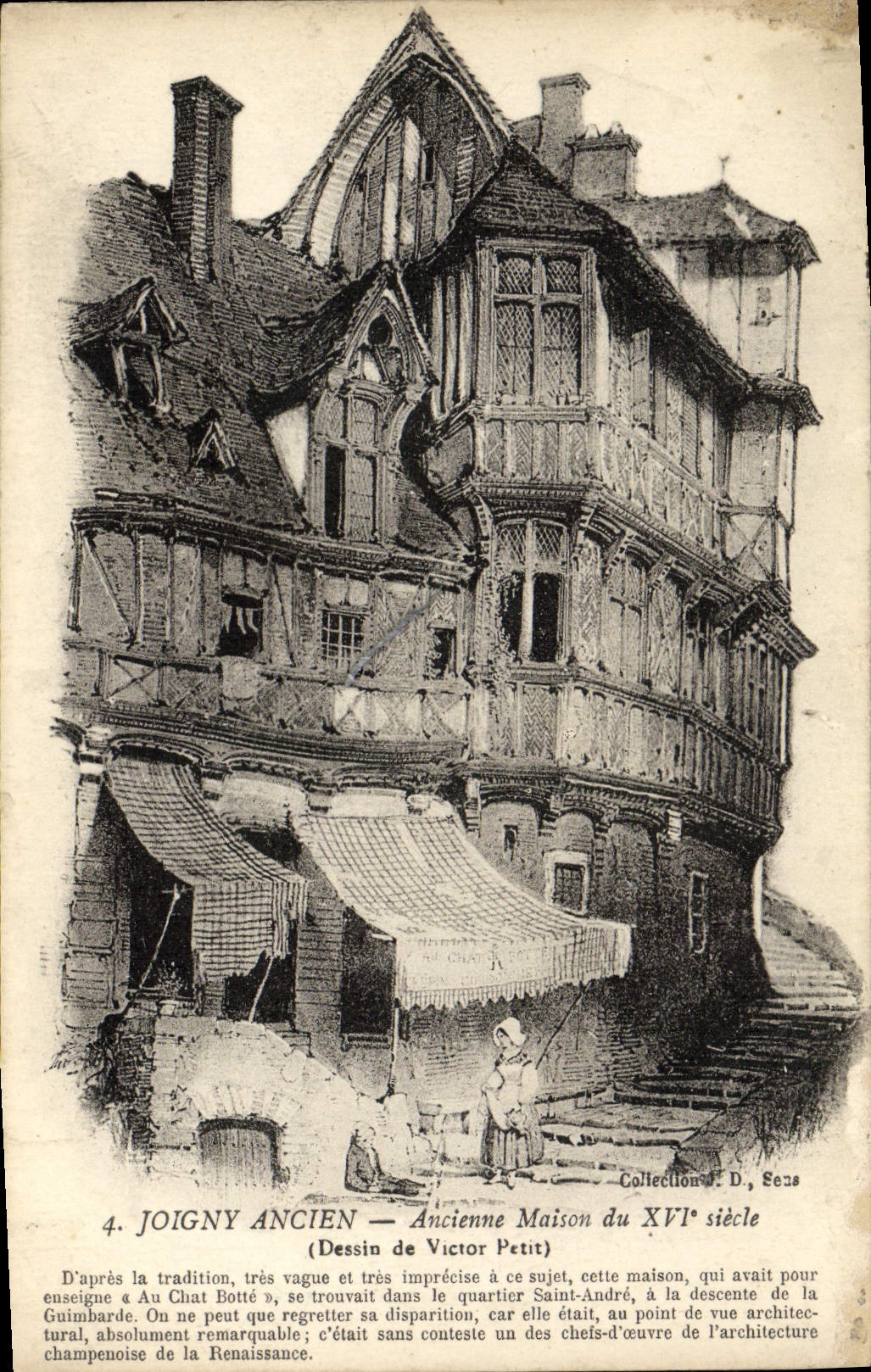 VINTAGE POSTCARD Old Joigny Old House of the 16th drawing of Small Victor