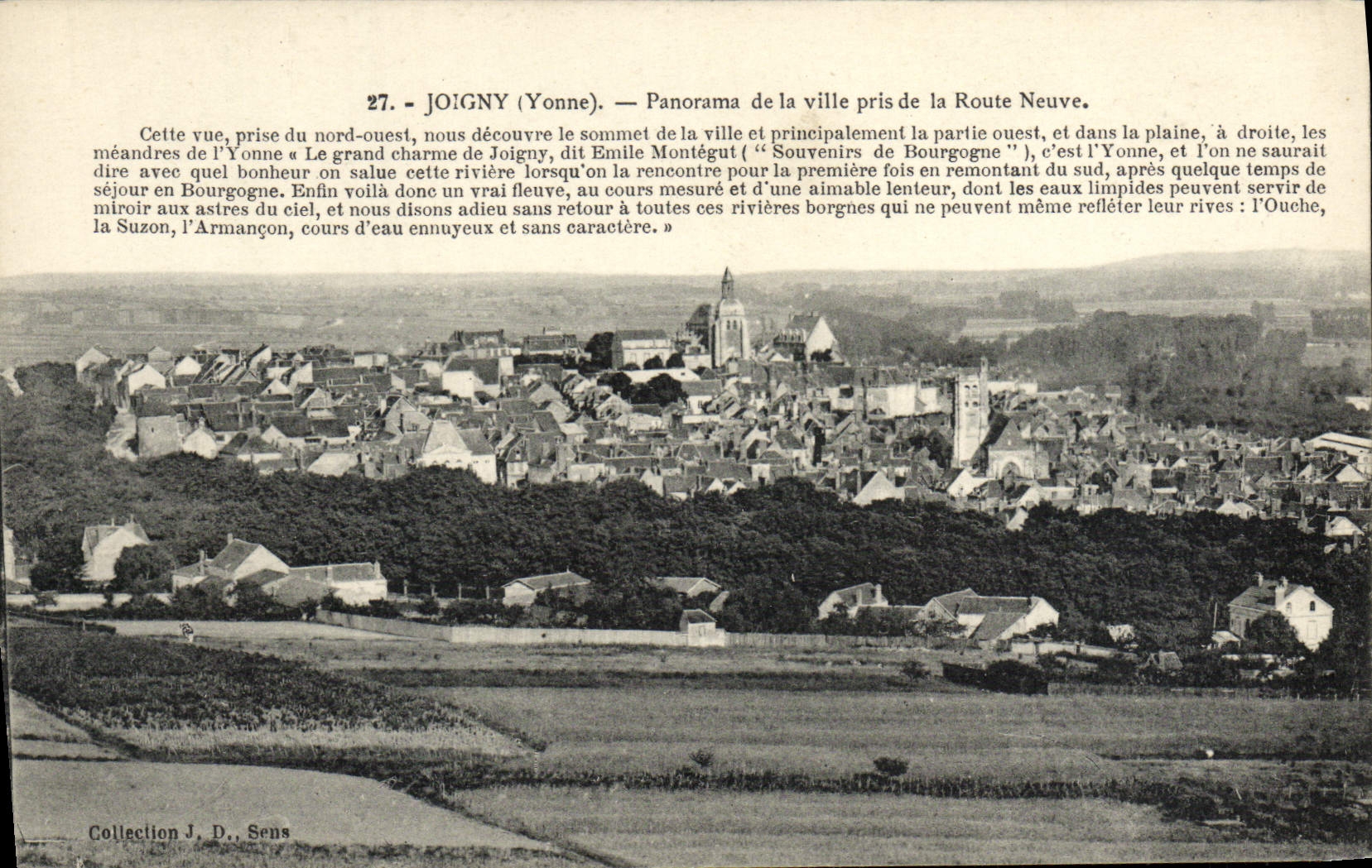 Panorama de Joigny de la POSTAL de la VENDIMIA de la ciudad de Pirse del nuevo camino