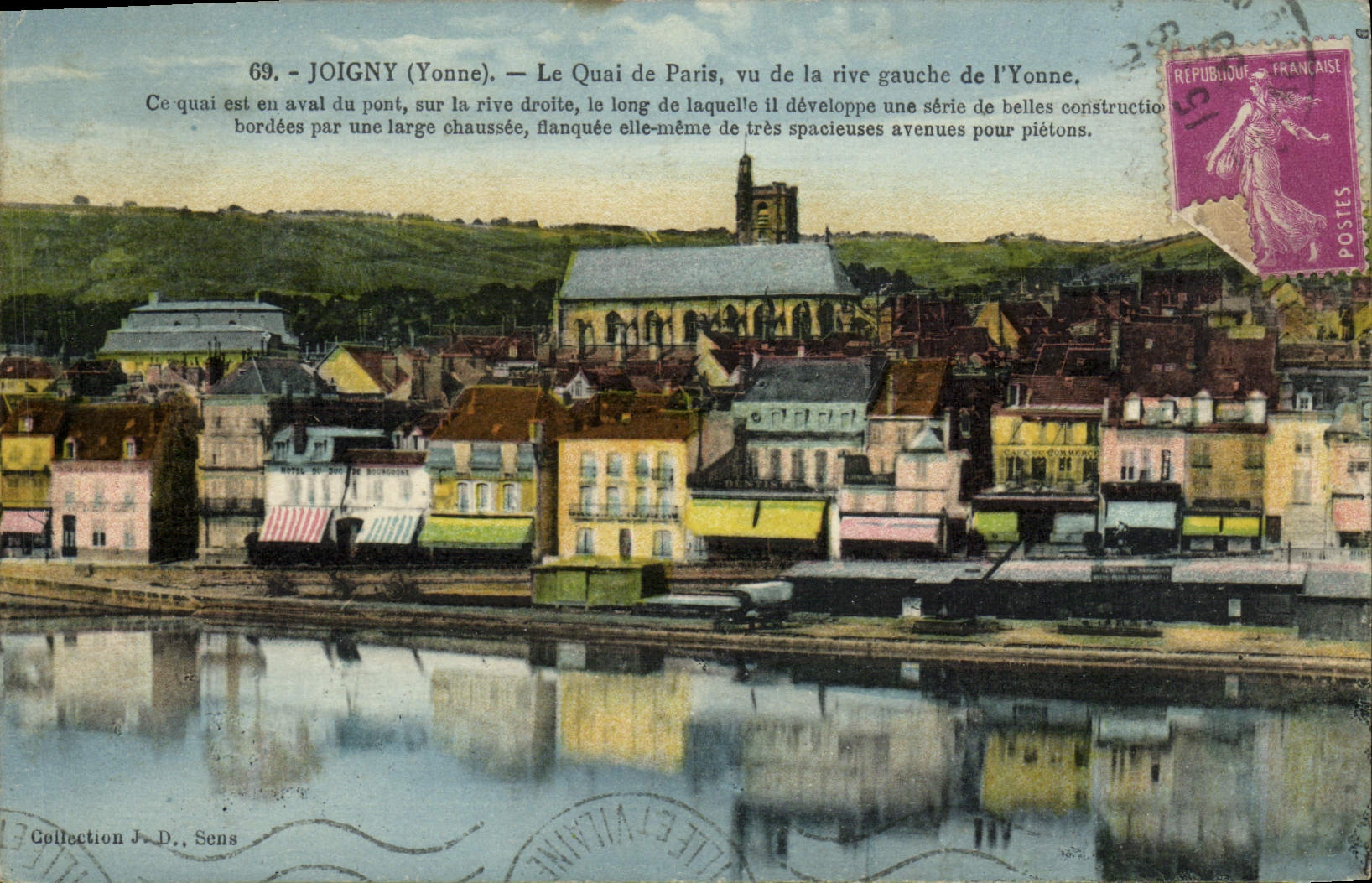 VINTAGE POSTCARD Joigny the Quay of Paris considering D ela left bank of Yonne