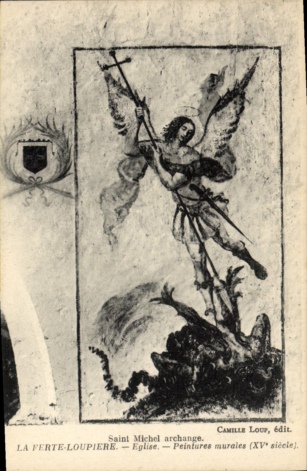 VINTAGE POSTCARD Saint Michel archangel Ferte Loupiere Church Murals