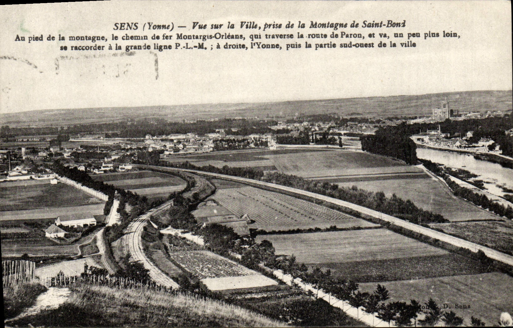 VINTAGE POSTCARD Sens Seen on the City taken of the mountain of Saint Jump