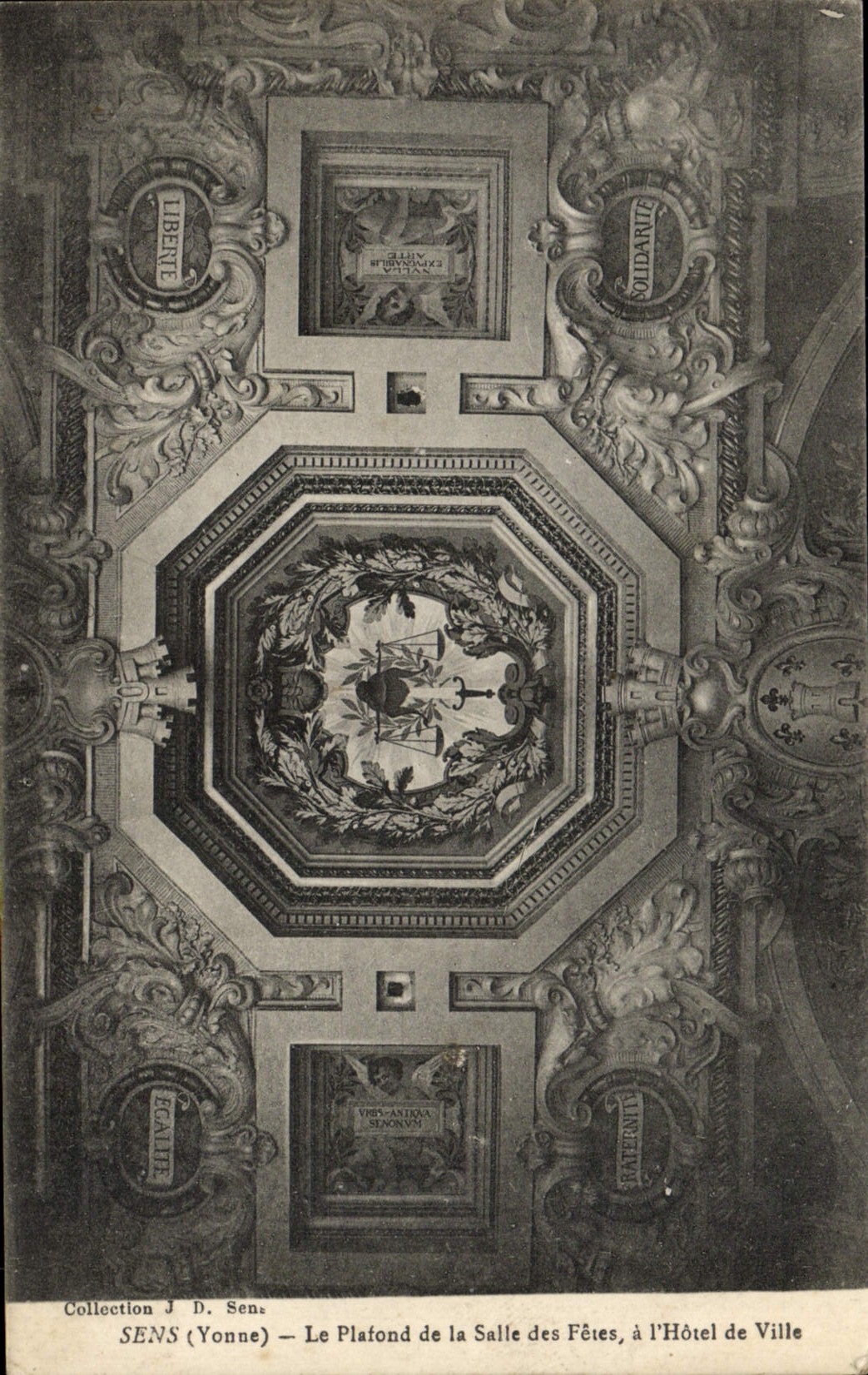 VINTAGE POSTCARD Sens the Ceiling of the Village hall to the town hall