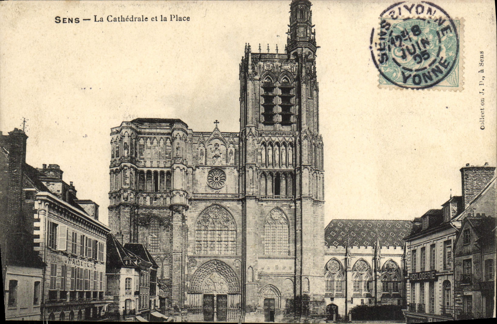 VINTAGE POSTCARD Sens the Cathedral and the Place