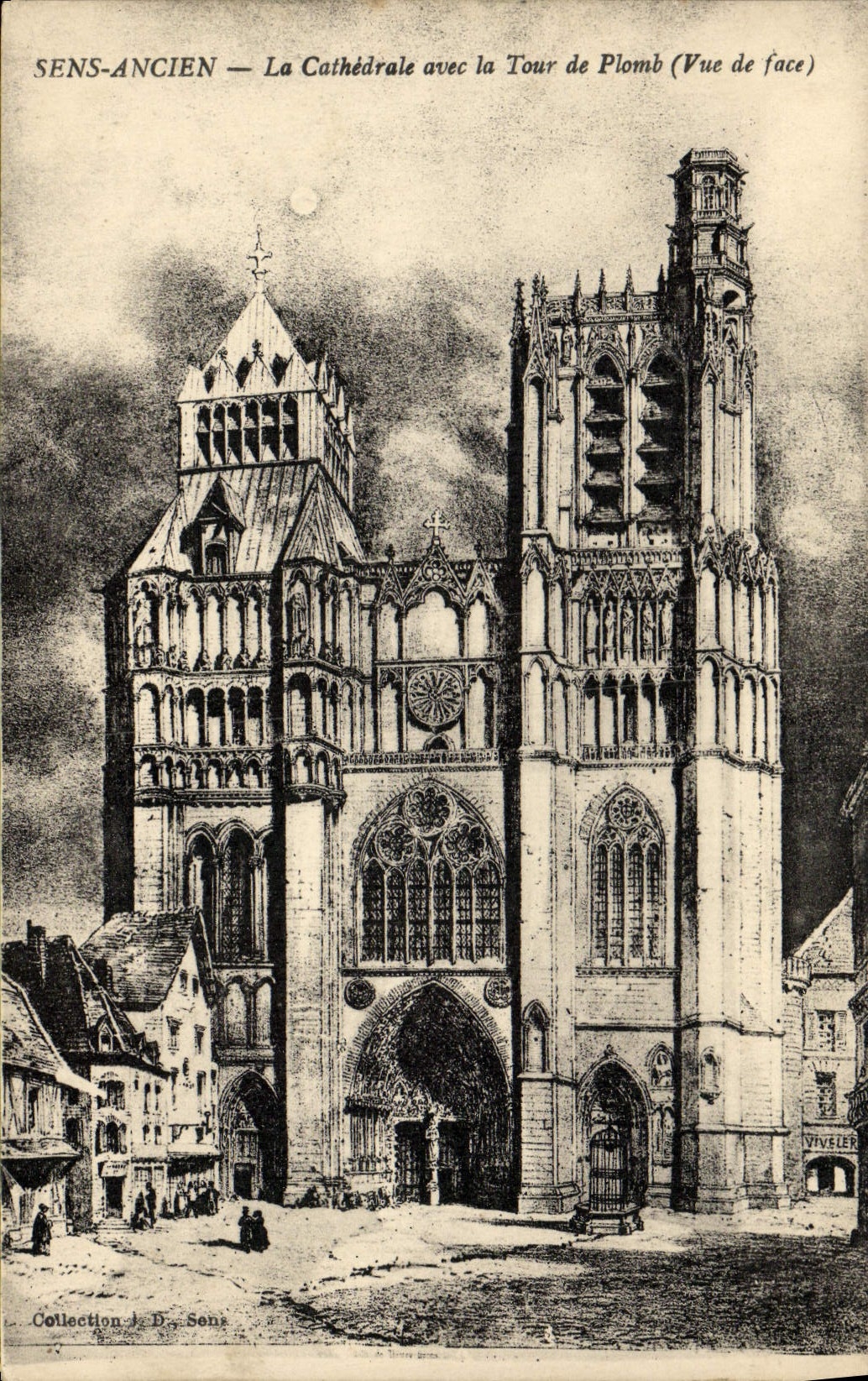 VINTAGE POSTCARD Old Sens the Cathedral with the Lead Tower