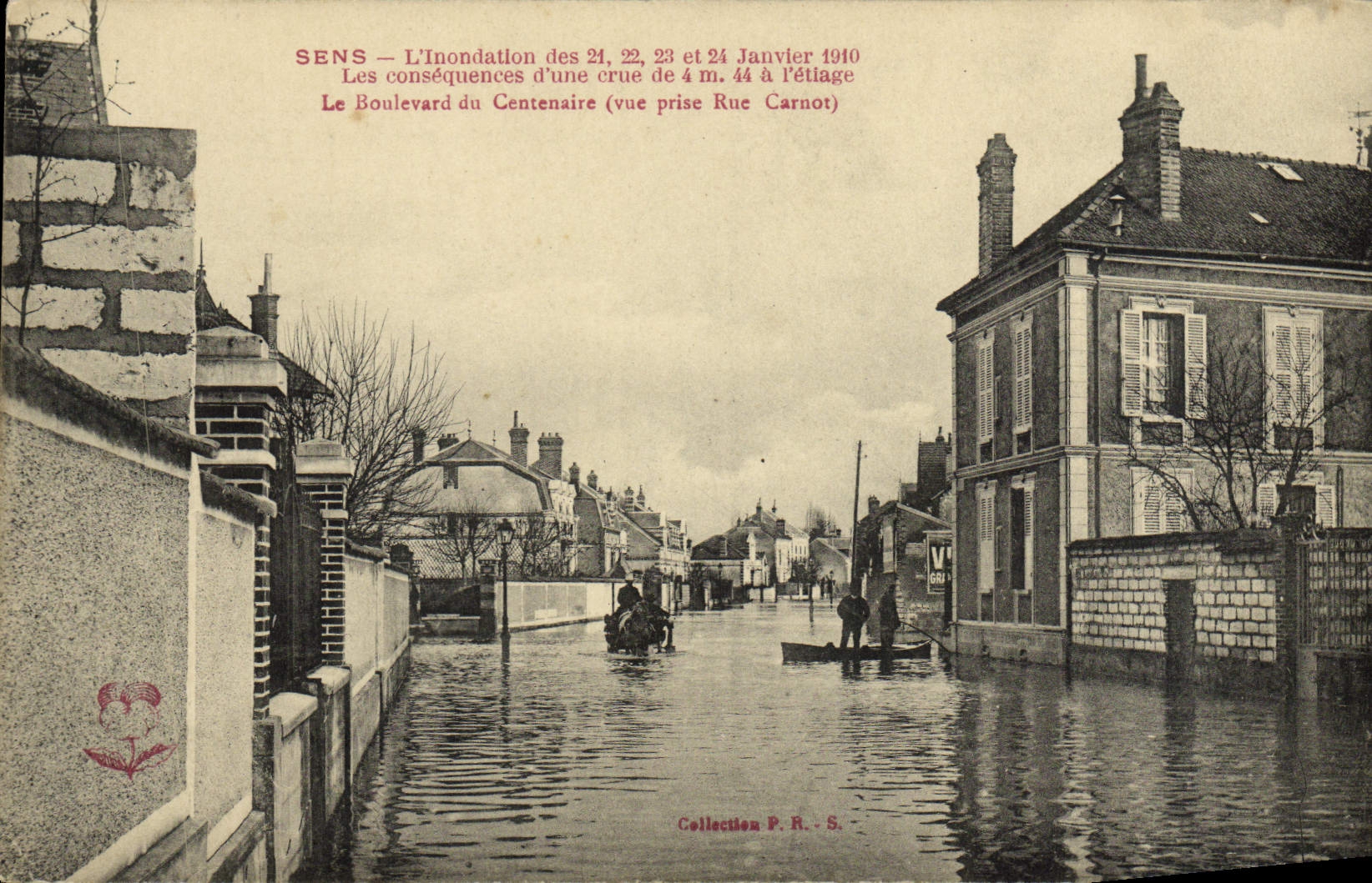 VINTAGE POSTCARD Sens the Flood January Consequences of a rising of 4m44 the boulevard of the centenary