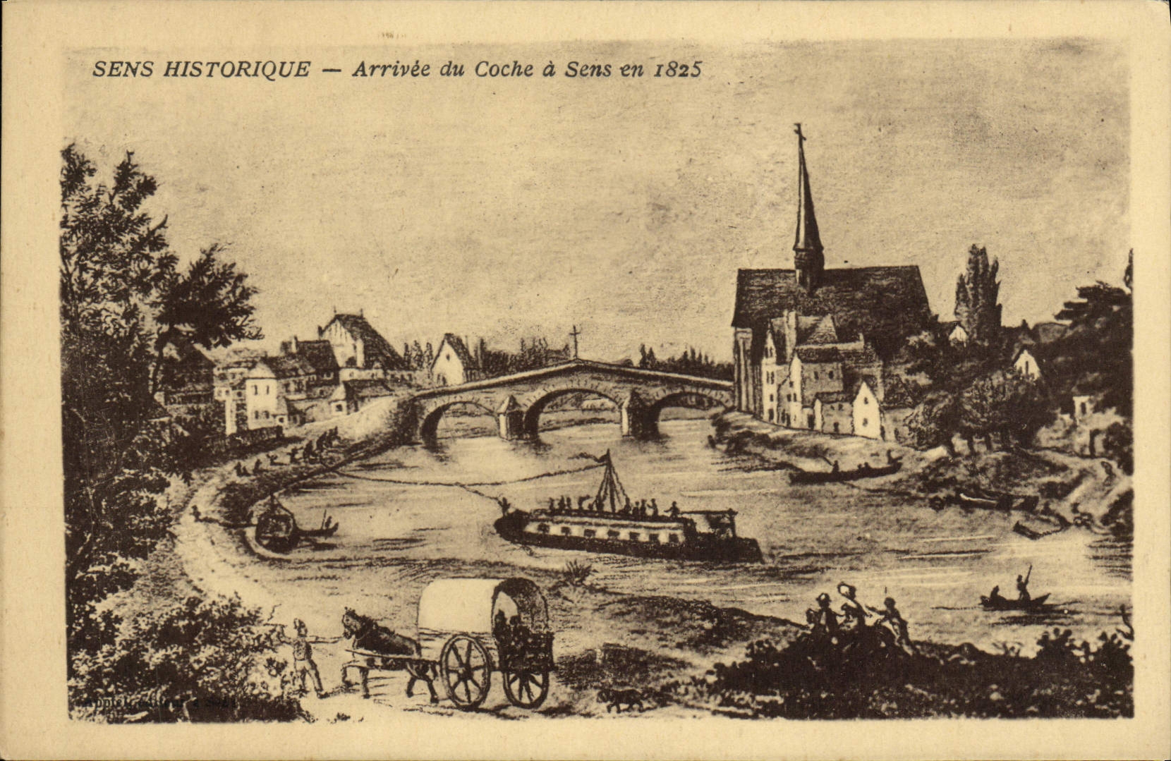 CPA Sens Historique Arrivee du Coche a Sens en 1825