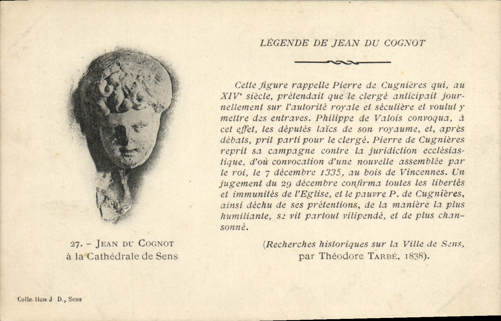 CPA Legende de Jean du Cognot Cathedrale de Sens