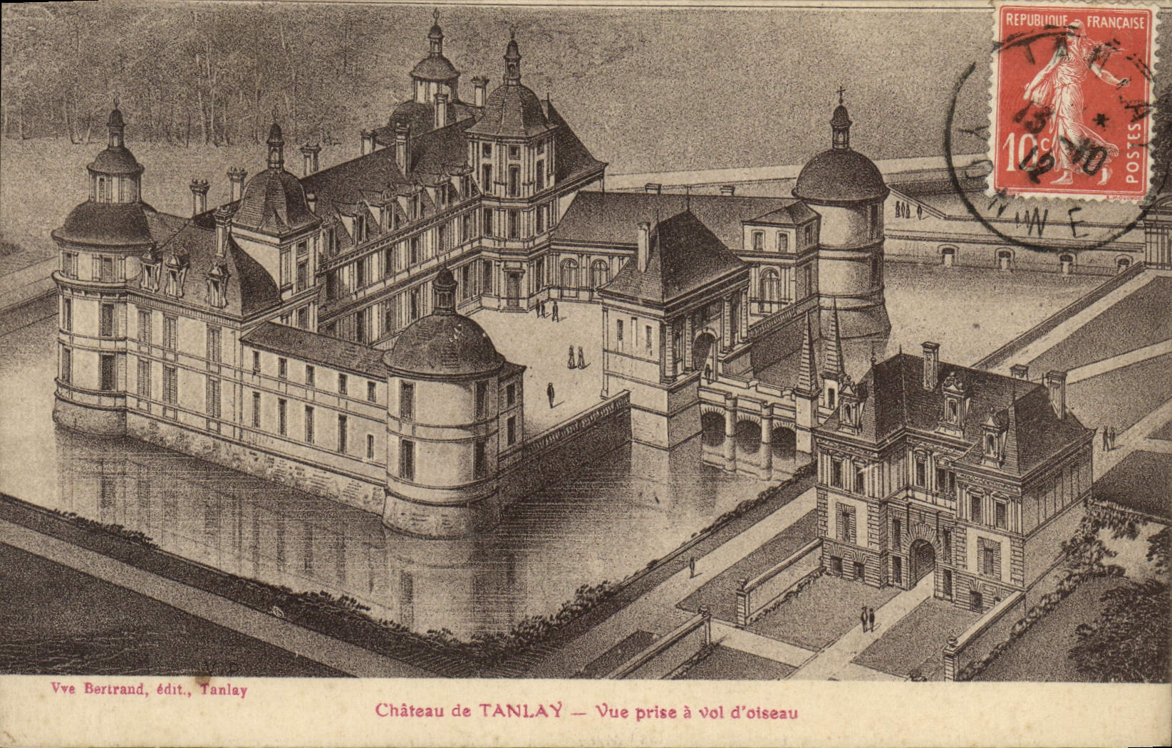 VINTAGE POSTCARD Castle De Tanlay Seen from as the crow flies