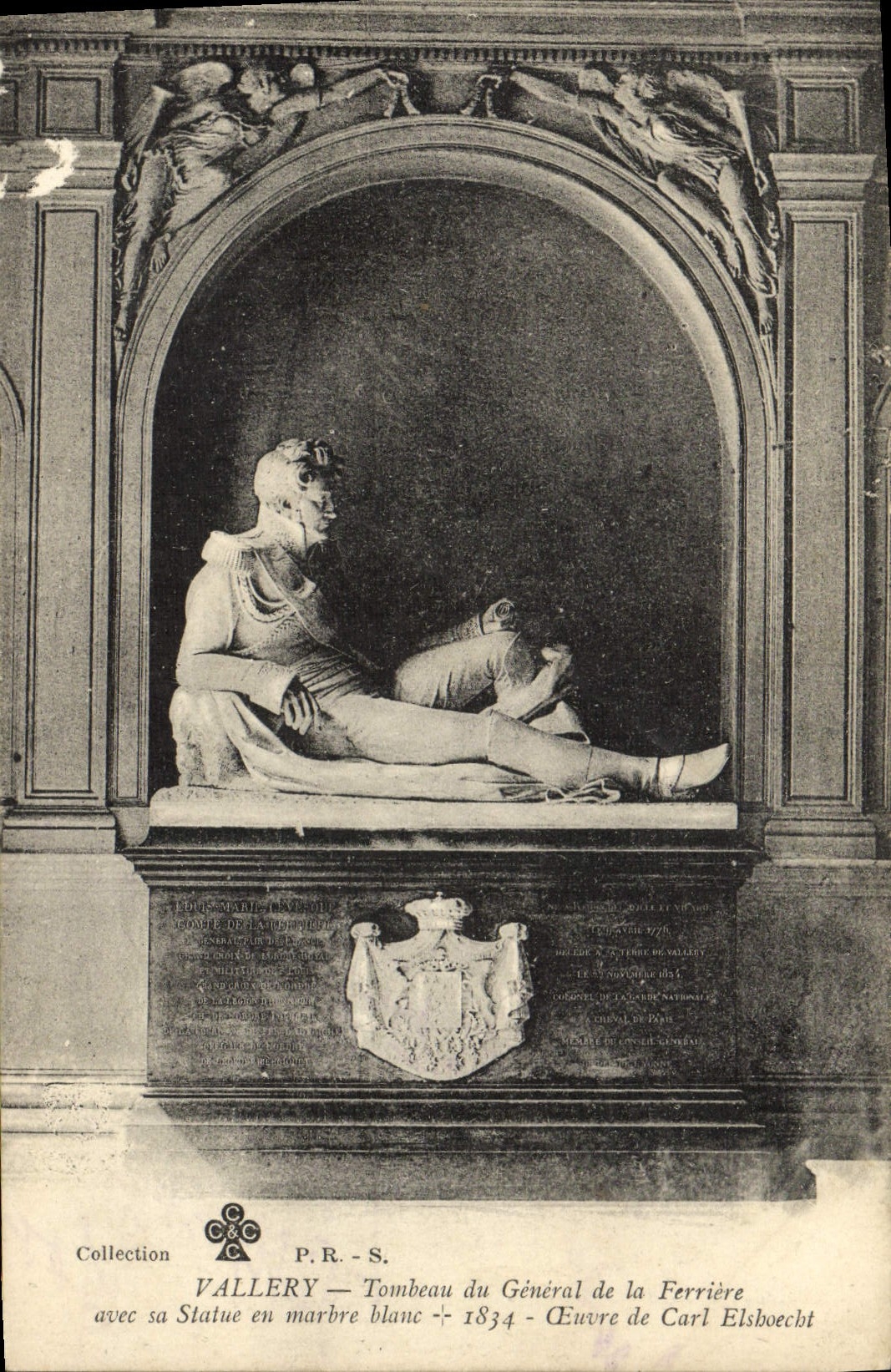 VINTAGE POSTCARD Vallery Tombeau of General of the Tool bag with its white marble Statue Works of Carl Elschoecht
