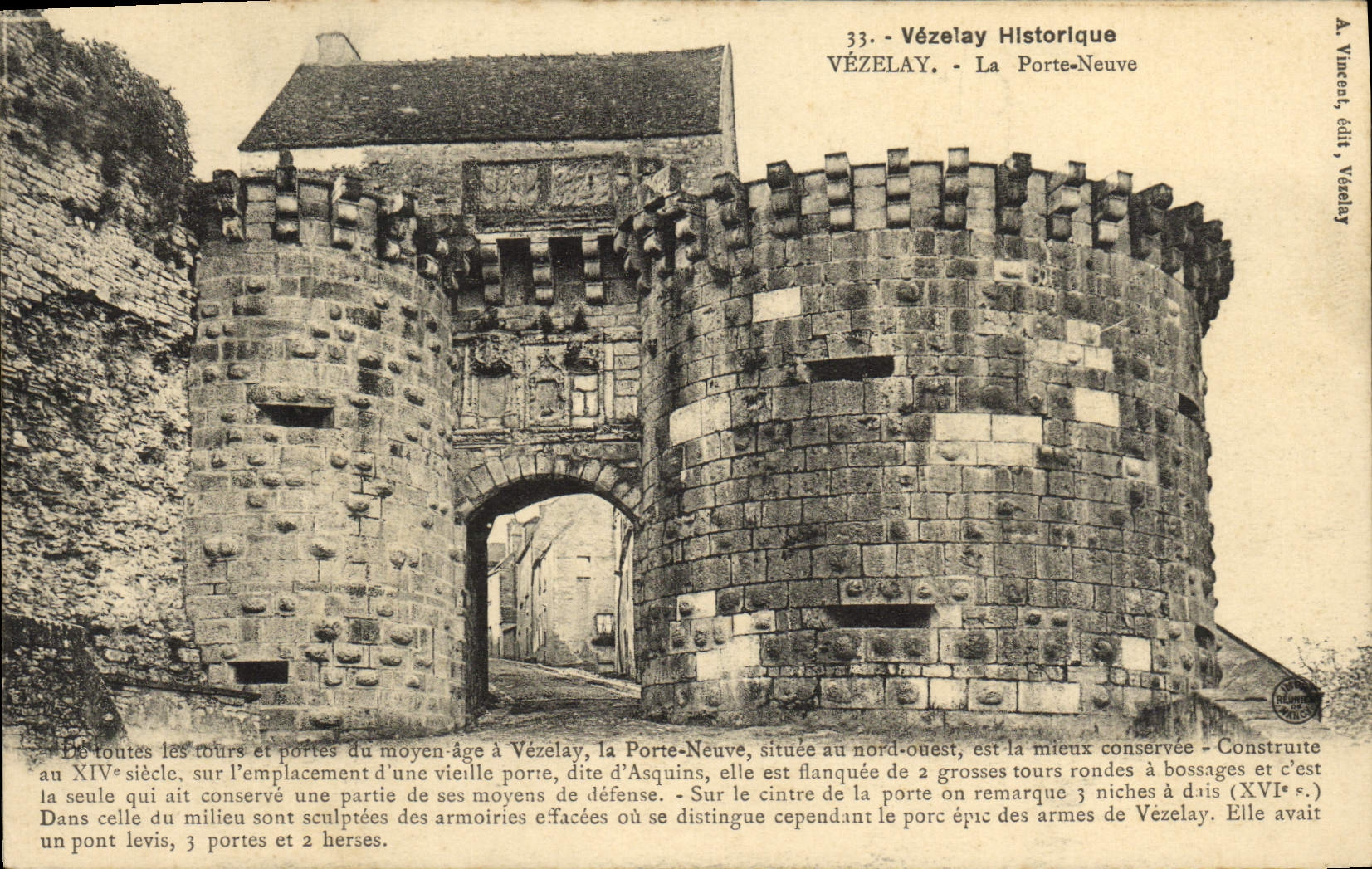 VINTAGE POSTCARD Historical Vezelay the Nenve Gate