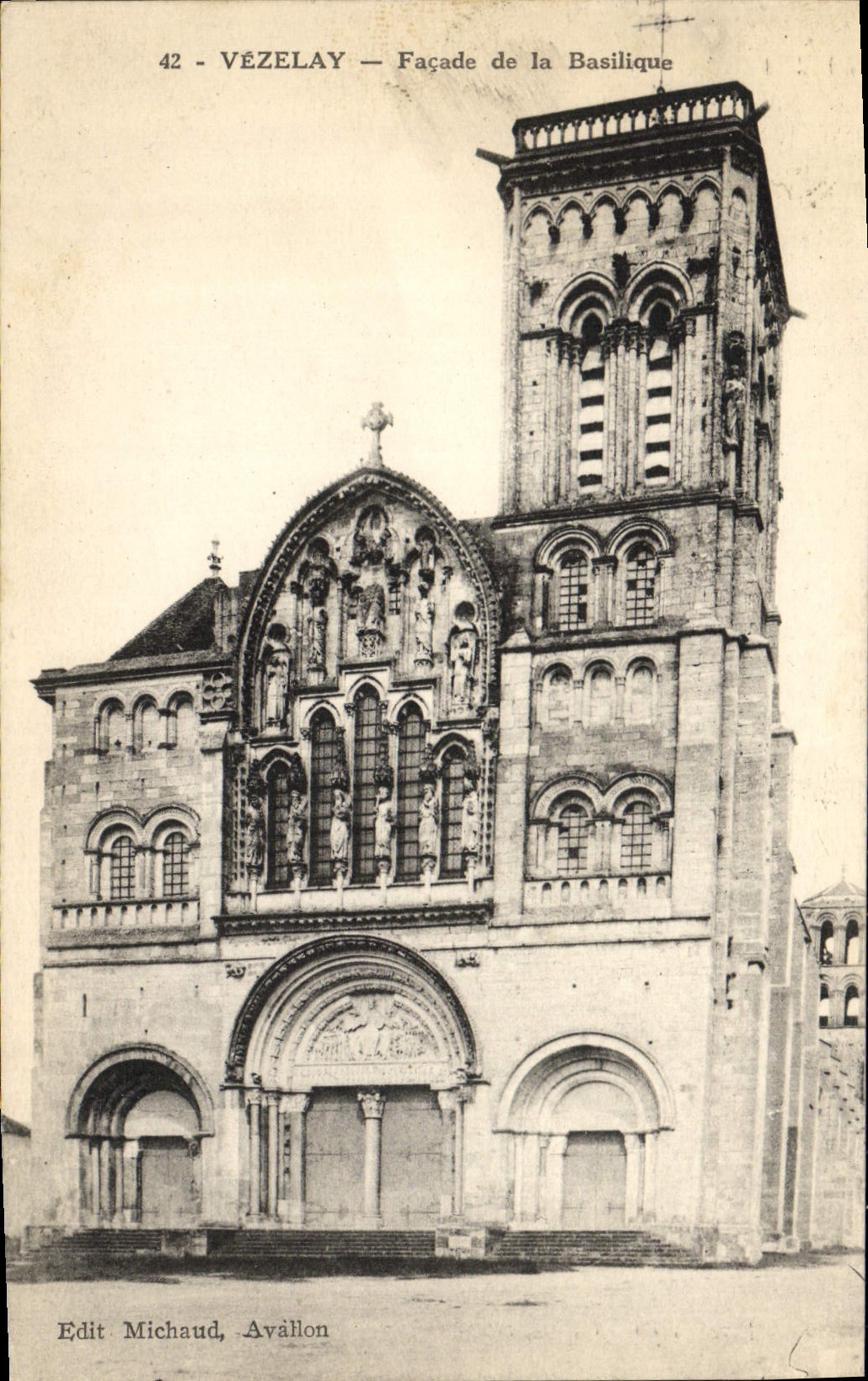 VINTAGE POSTCARD Vezelay Frontage of the Basilica