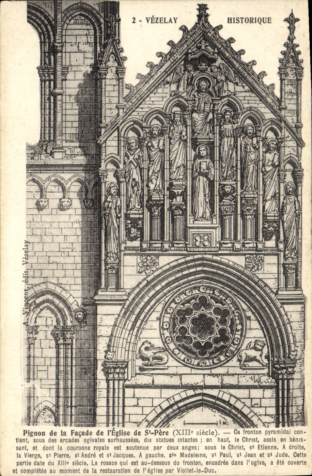 VINTAGE POSTCARD Vezelay Pinion of the frontage of the church St Pierre