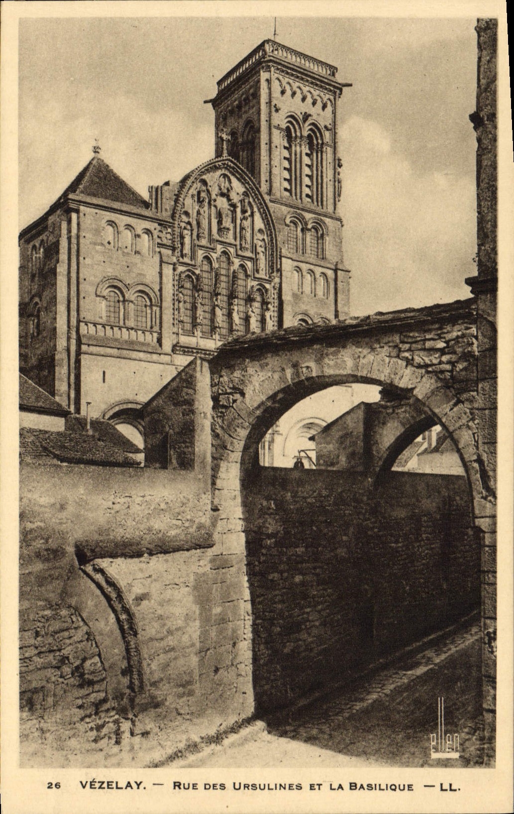 VINTAGE POSTCARD Vezelay Street Of the Ursulines And the Basilica