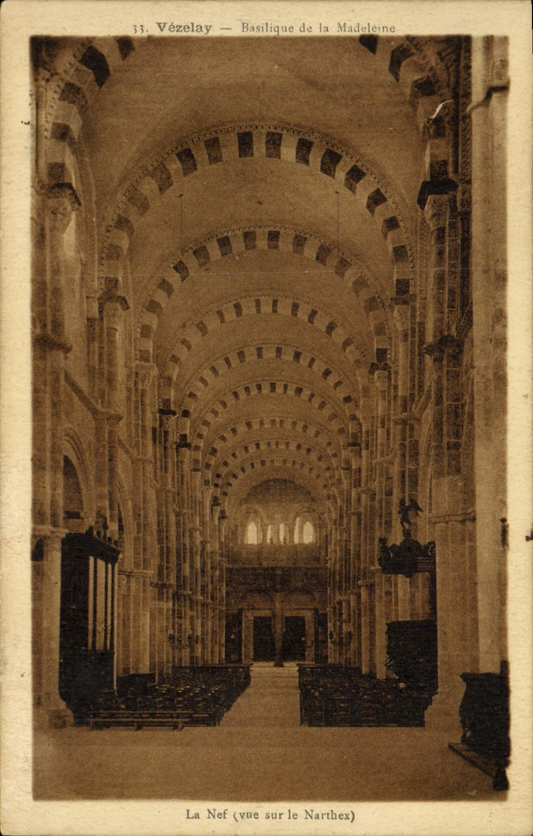 VINTAGE POSTCARD Vezelay Basilica of the Madeleine the nave Seen on Narthex