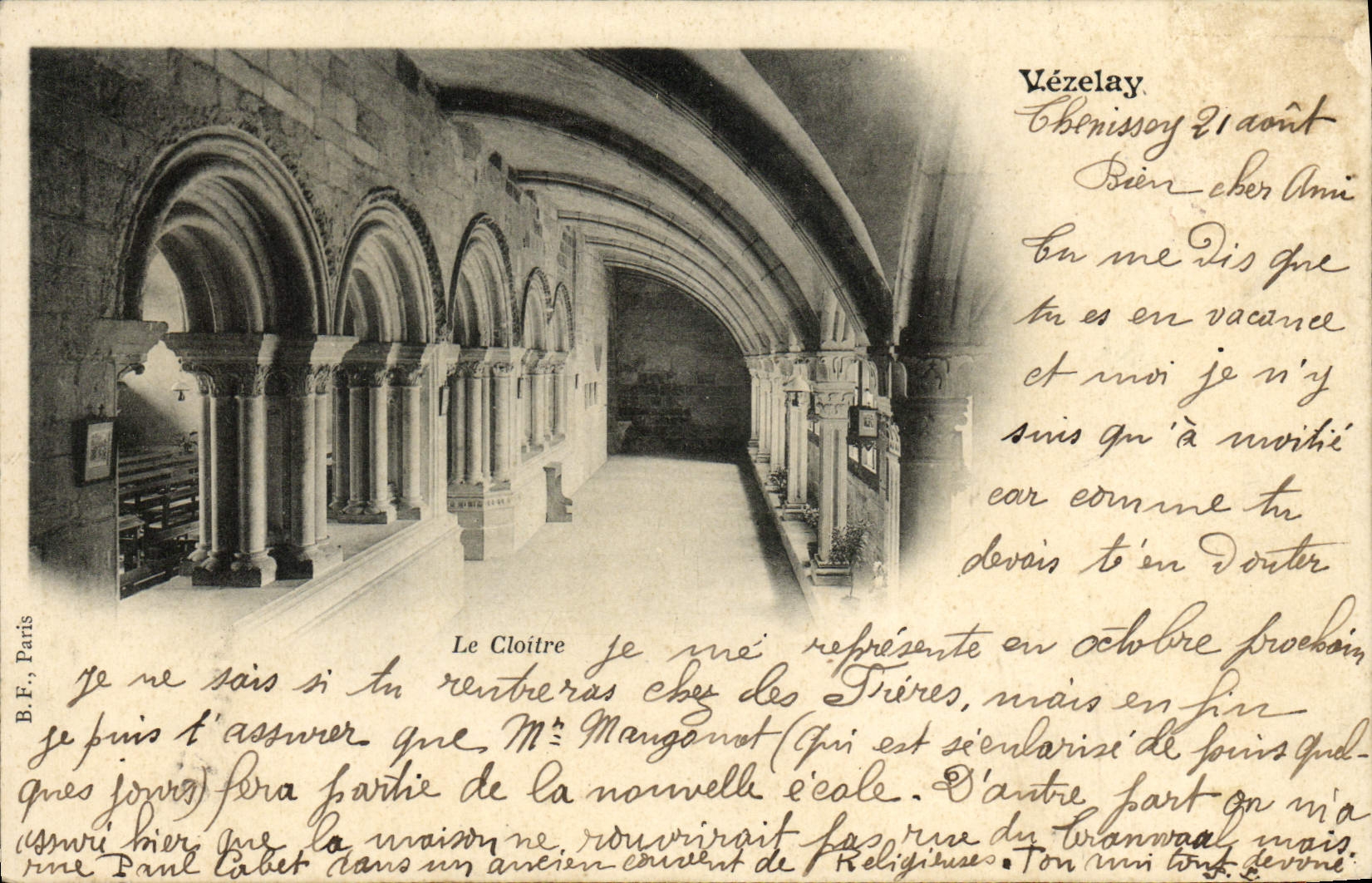 VINTAGE POSTCARD Vezelay the cloister