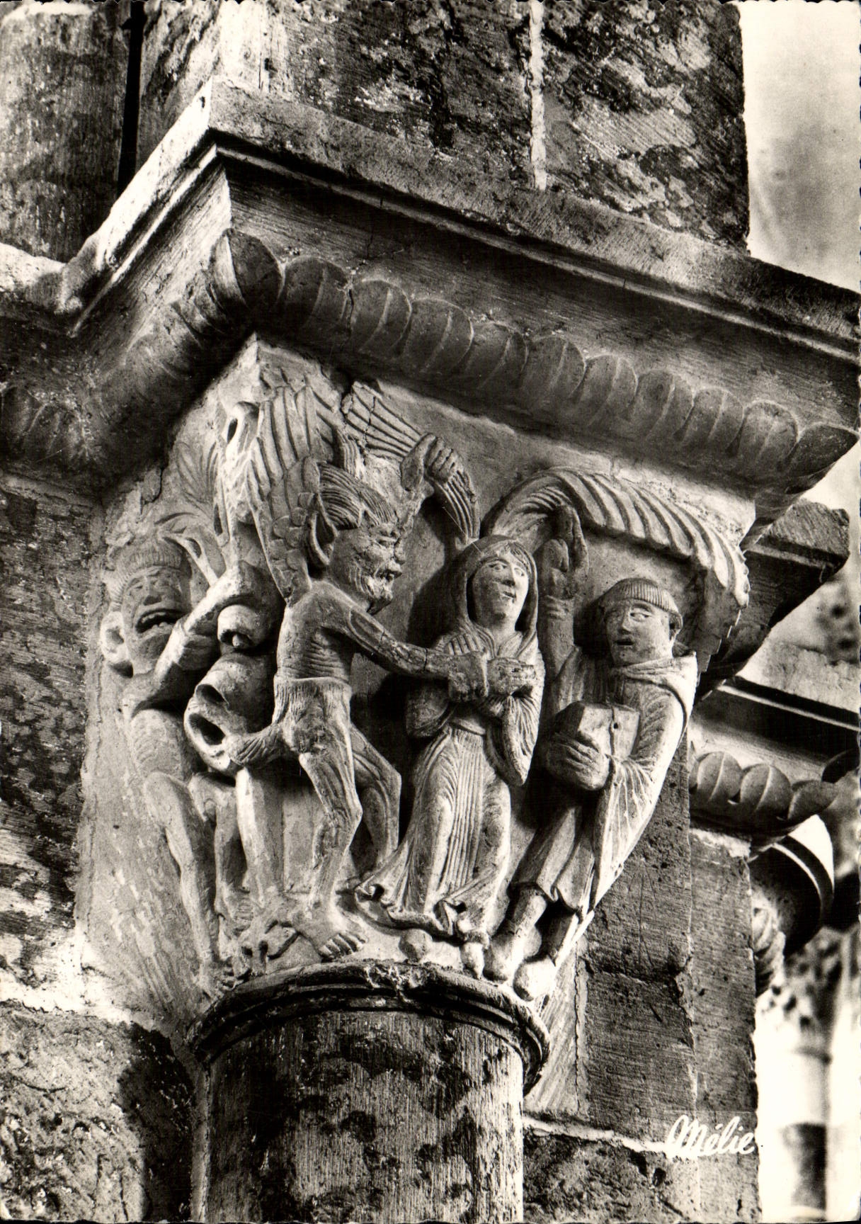 MODERN CARD Vezelay Basilique of Madeieine Chapiteau Captions of Saint Benoit