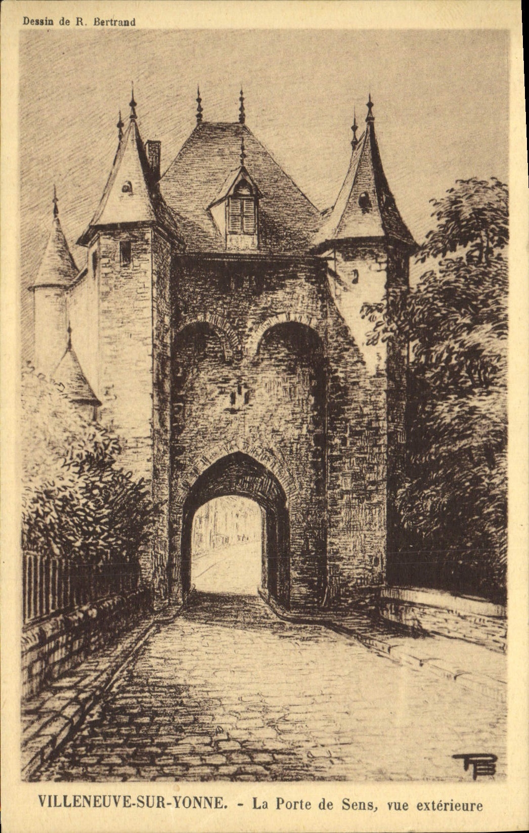 VINTAGE POSTCARD Villeneuve On Yonne the Gate Of Sens Seen External