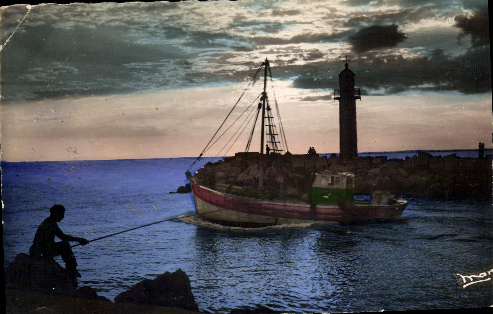 MODERN CARD Cote of Azure Sunset Sinning Boat Fishes