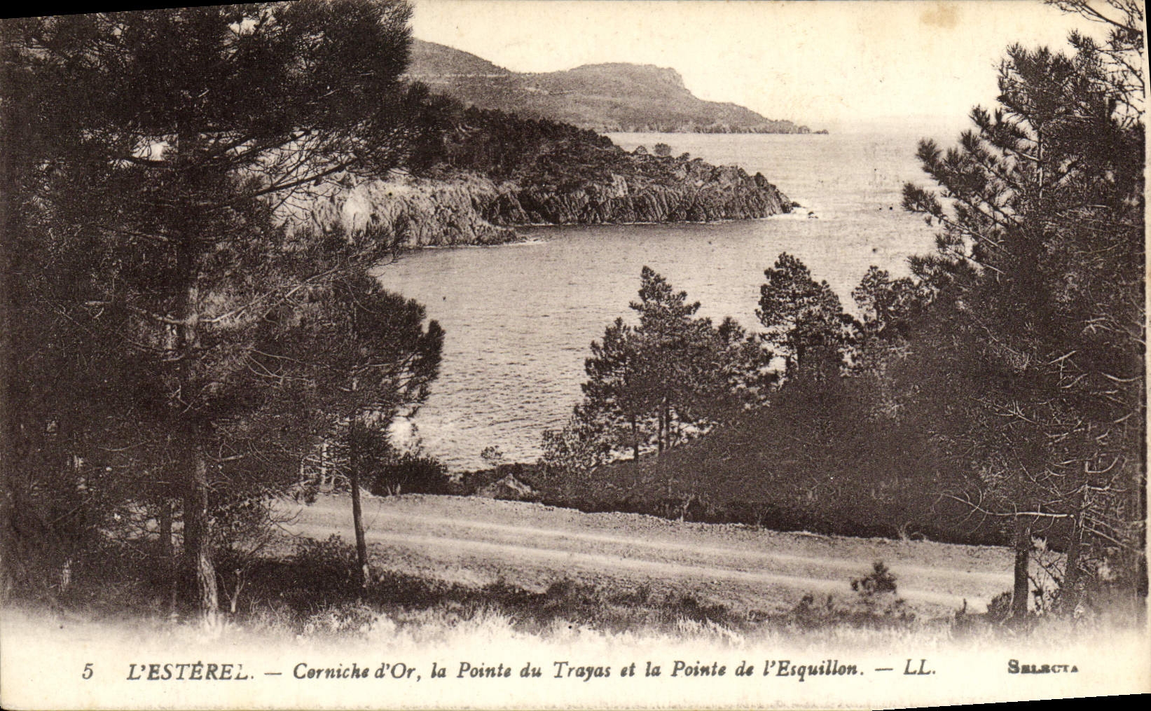 Cornisa de Esterel de la POSTAL de la VENDIMIA del oro el punto de Trayas y el punto de Esquillon