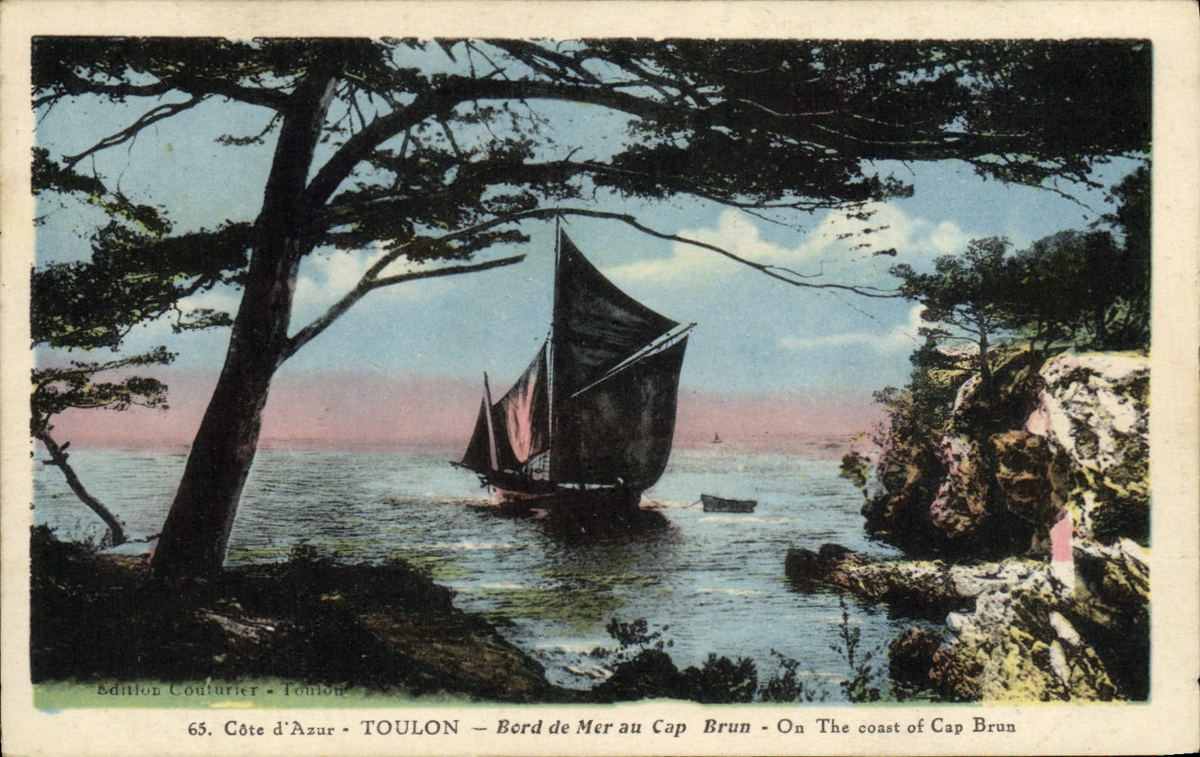 VINTAGE POSTCARD Toulon Seaside In the Brown Cape Boat