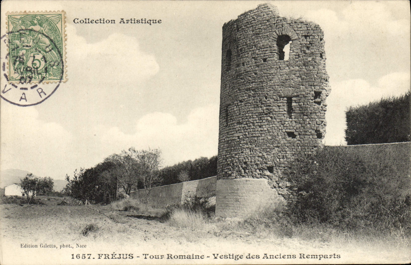 VINTAGE POSTCARD Frejus Roman Tower Vestige of the Old Walls