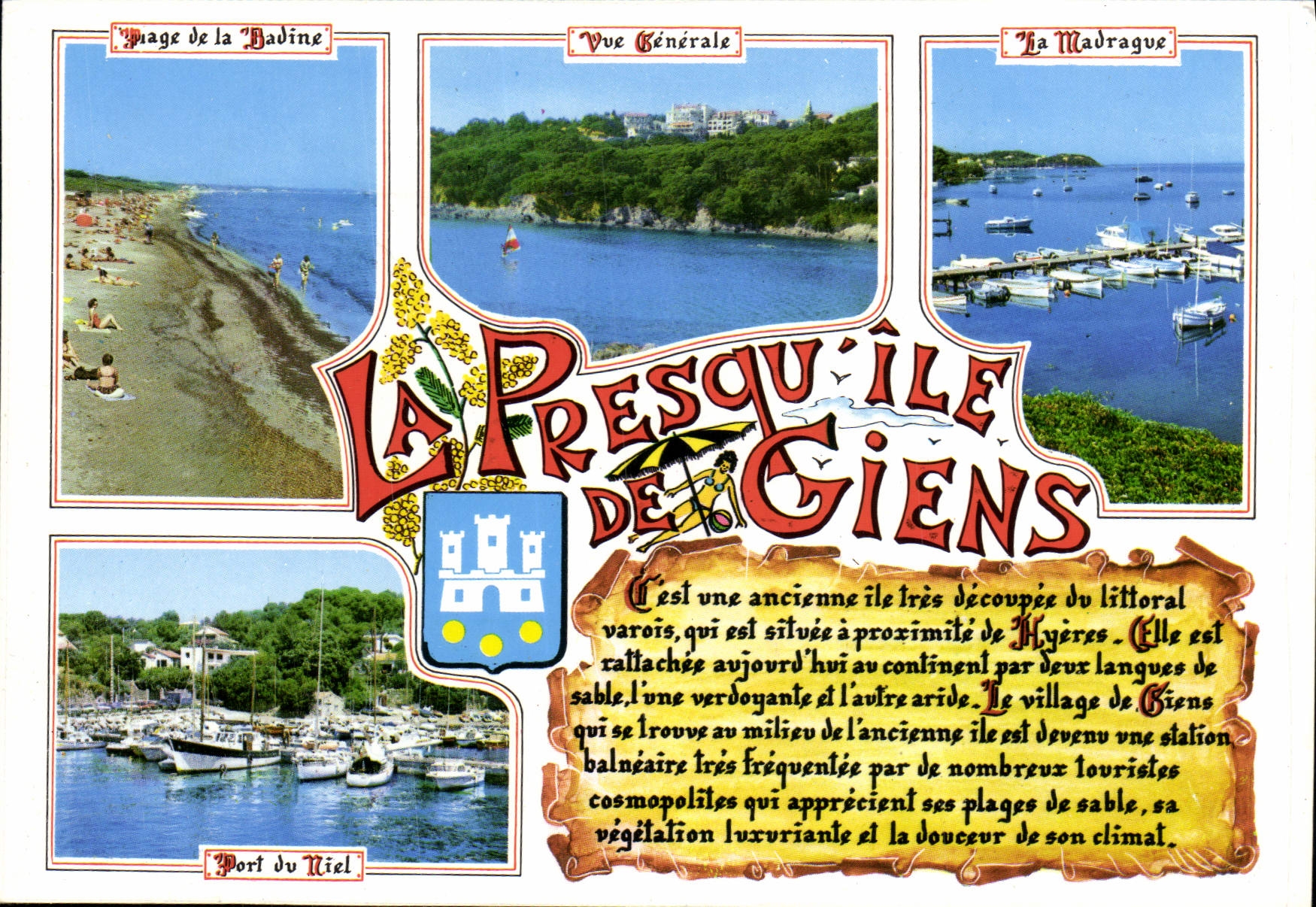 MODERN CARD the Peninsula De Giens Beach of Badine Madrague Port of Honey