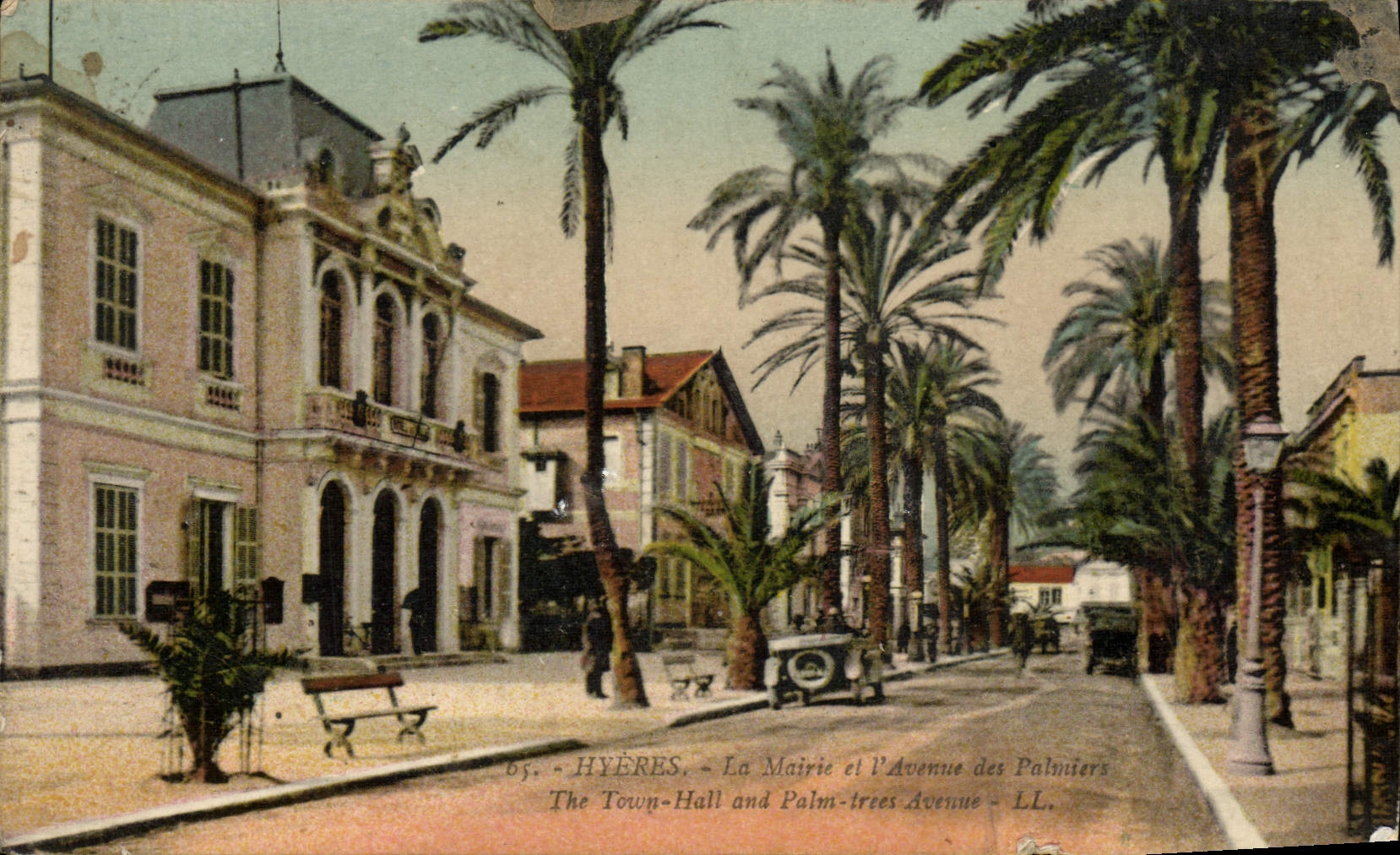 POSTAL Hyeres de la VENDIMIA el ayuntamiento y la avenida de las palmeras