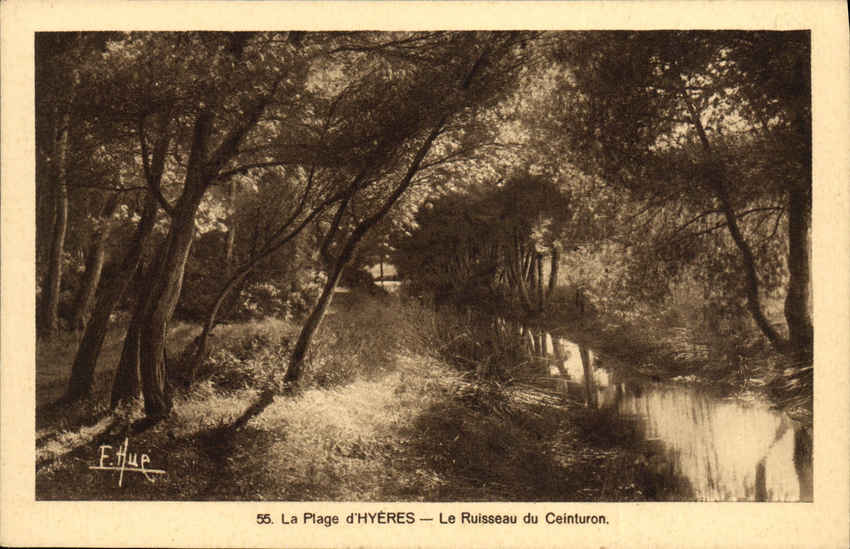 POSTAL de la VENDIMIA la playa de Hyeres el arroyo de la correa
