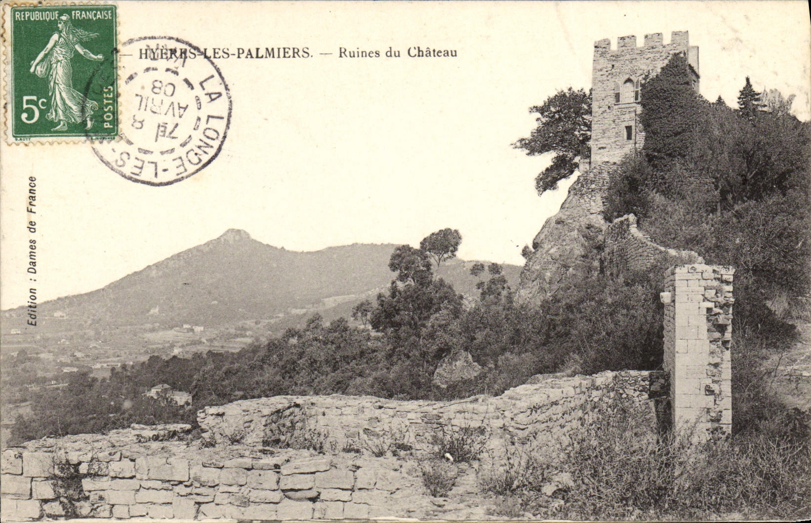 POSTAL Hyeres de la VENDIMIA las ruinas de las palmeras del castillo