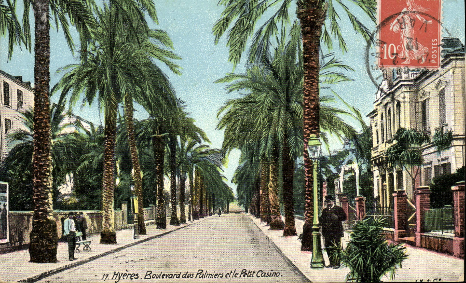 Bulevar de Hyeres de la POSTAL de la VENDIMIA de las palmeras y del pequeño casino