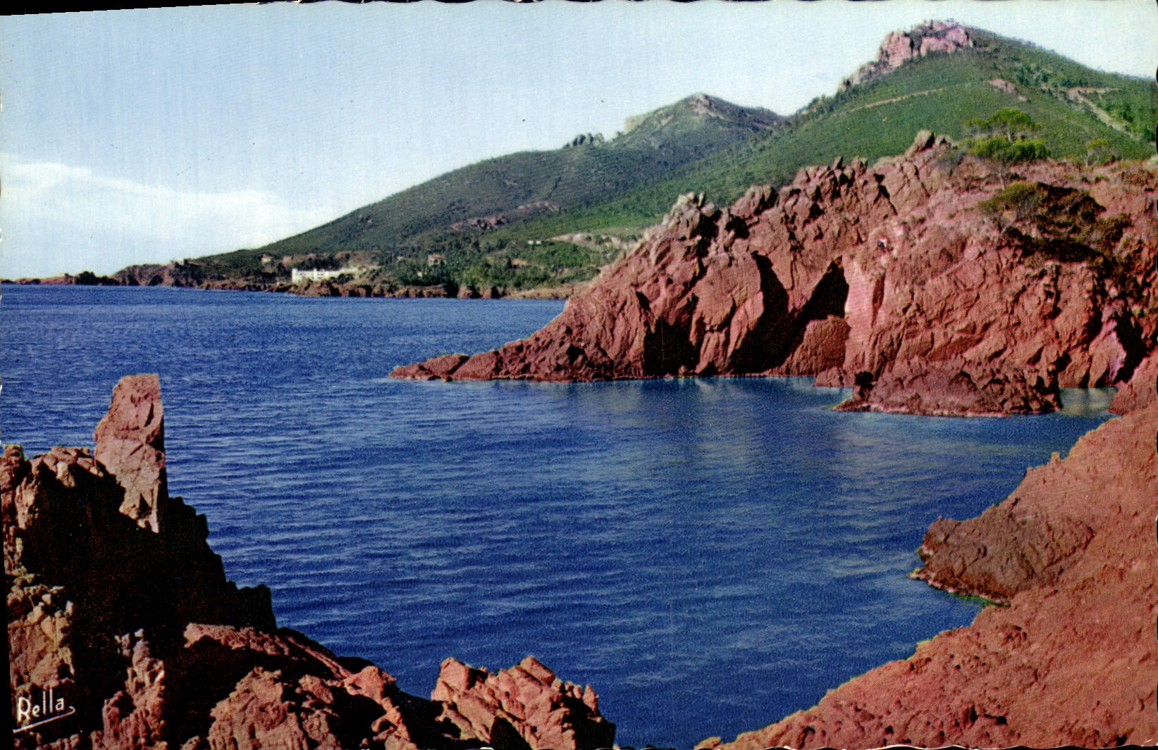 POSTAL de la VENDIMIA las rocas de la cornisa del oro de Trayas el Aurele y el cabo máximos Russet-red