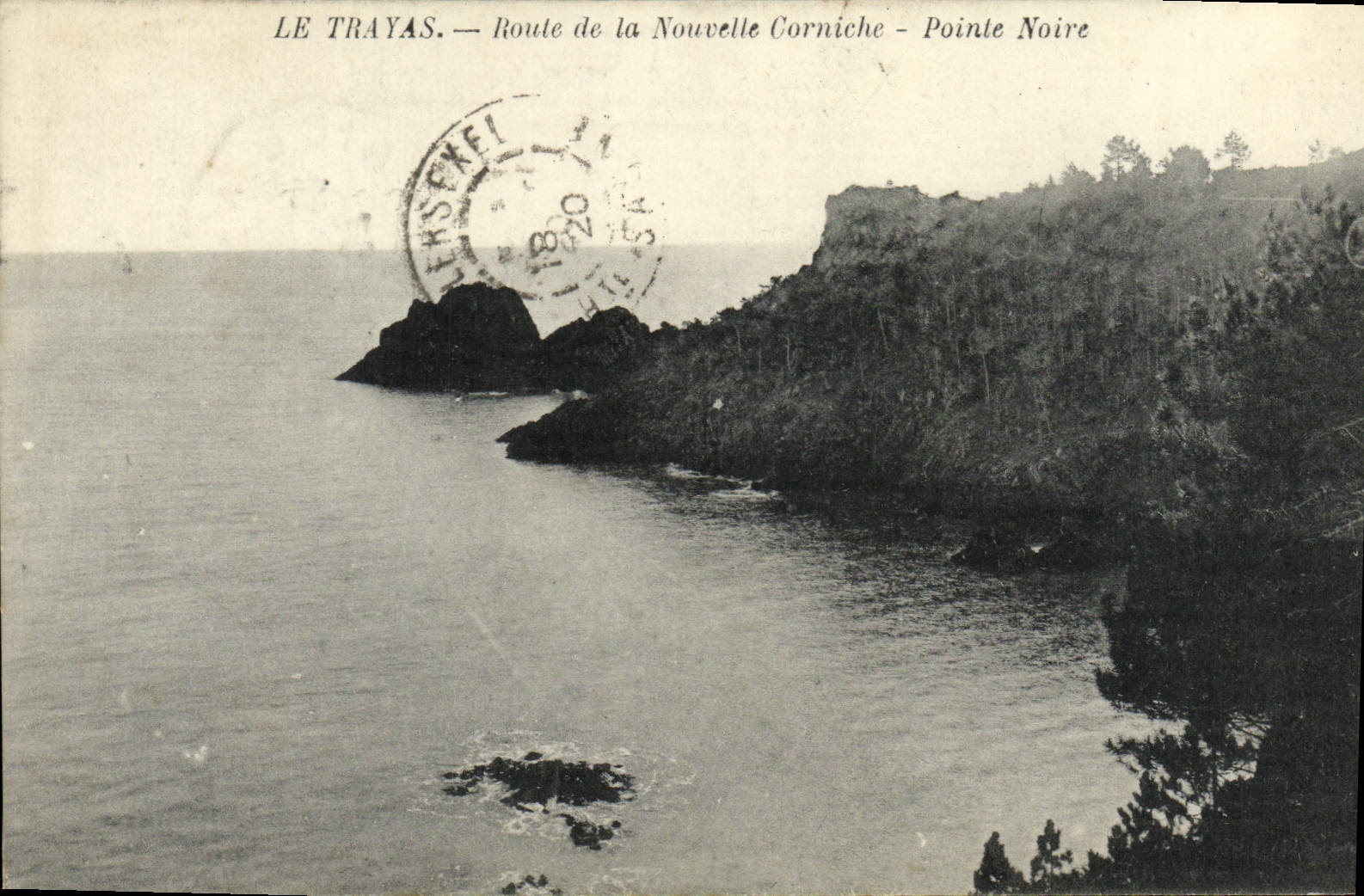 La ruta de Trayas de la POSTAL de la VENDIMIA de la nueva cornisa señala negro