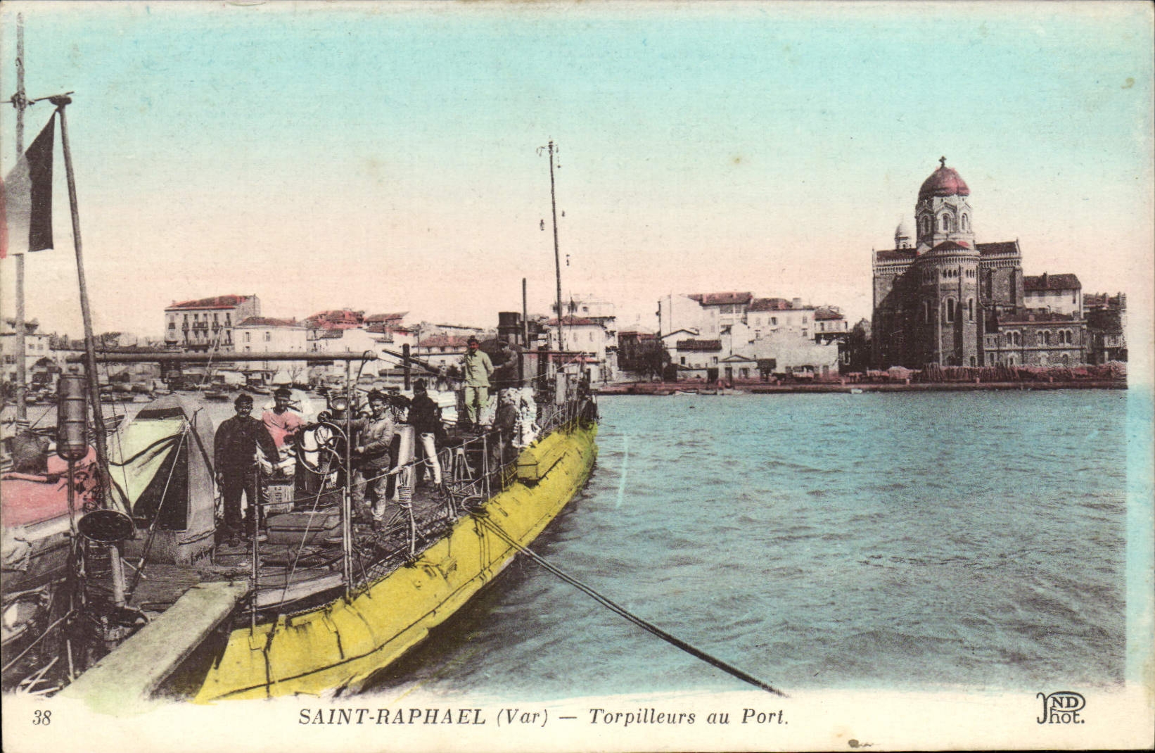 Destructores santos de Raphael de la POSTAL de la VENDIMIA con los barcos portuarios