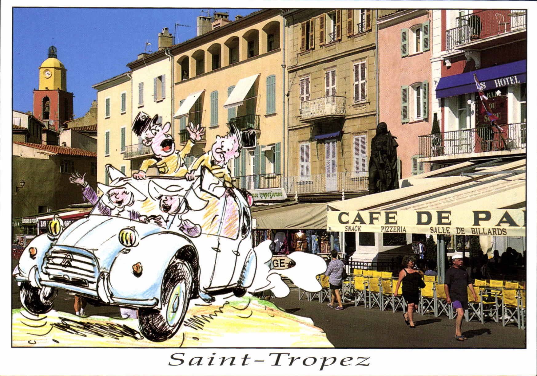 CPM Cote d'Azur Saint Tropez Gendarmes Religieuses Citroen 2 CV Billards