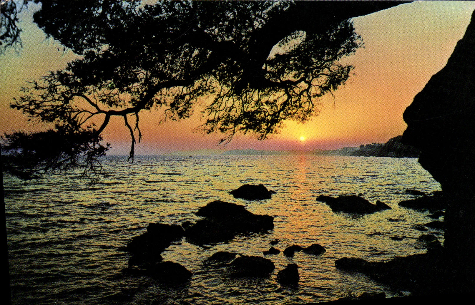 POSTAL MODERNA la dimensión de la puesta del sol azul santa de Tropez