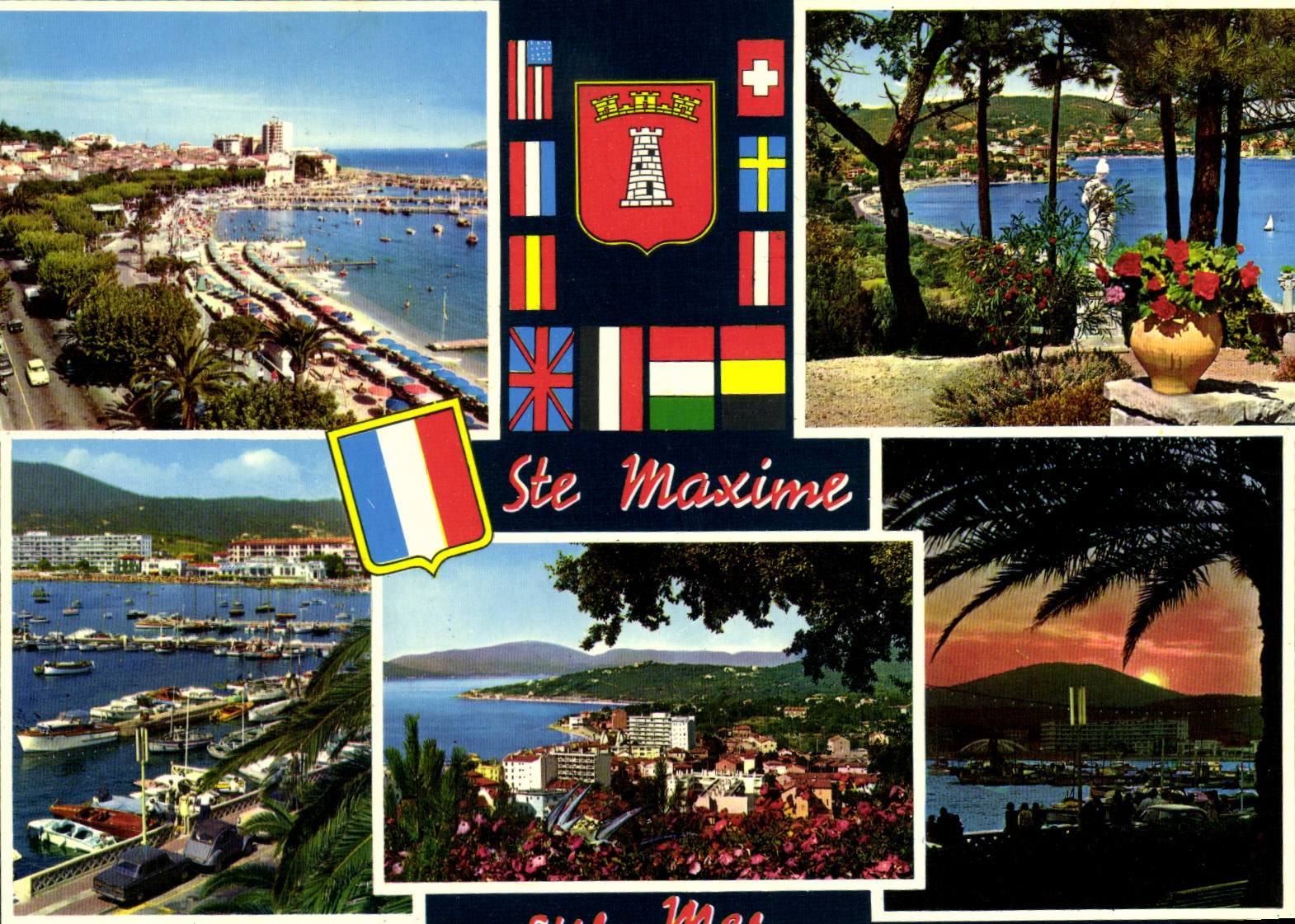 CPA Sainte Maxime Sur Mer La promenade et la plage La baie Le port Vue generale Coucher de soleil