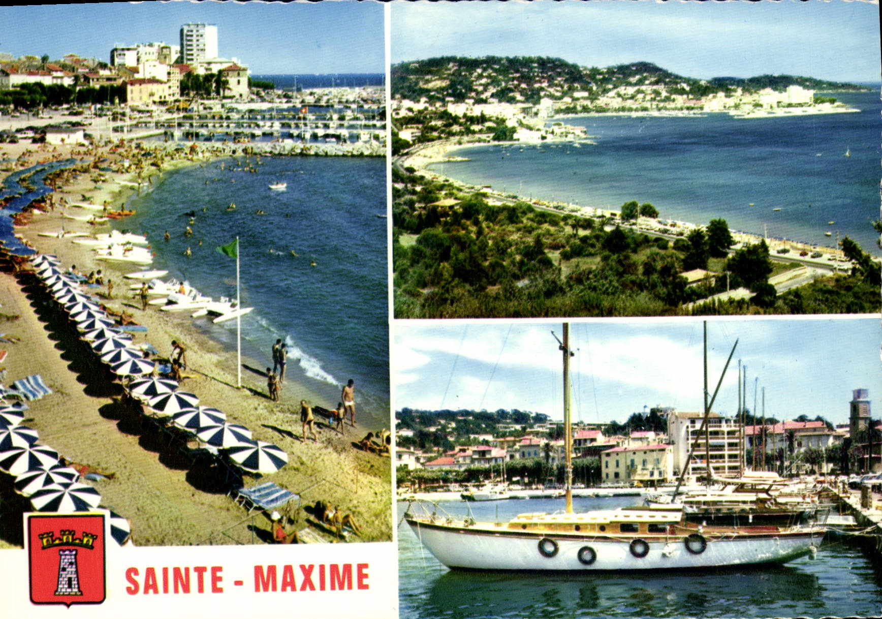 MODERN CARD Sainte Maxime the Beach and the New Port Small cross the port