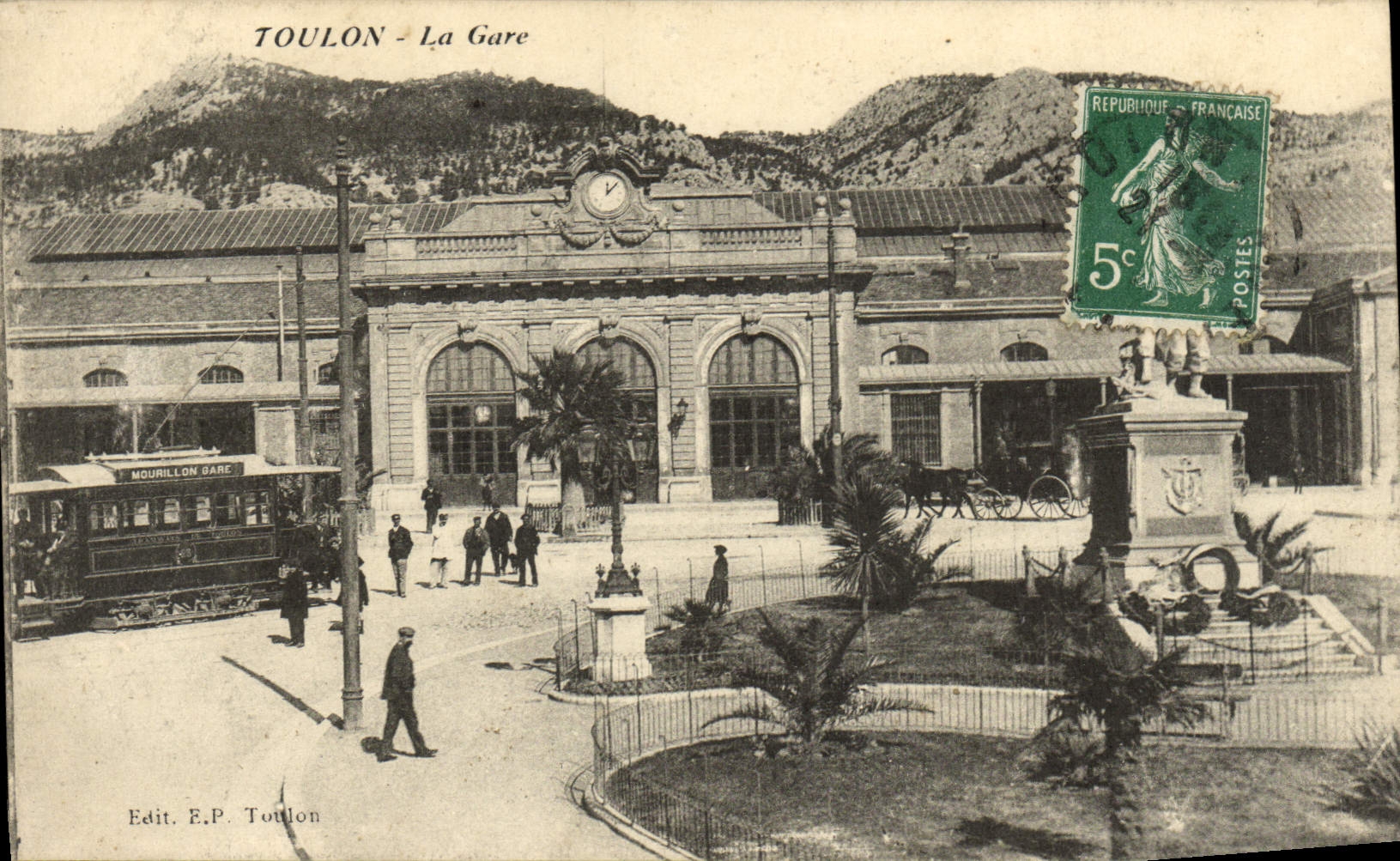 VINTAGE POSTCARD Toulon Train station Mourillon Tram Parks