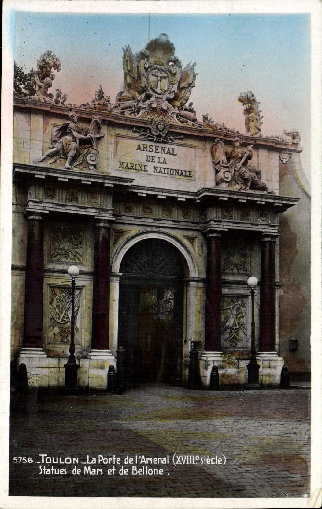 VINTAGE POSTCARD Toulon the Gate of the Arsenal Statues of Mars and Bellone